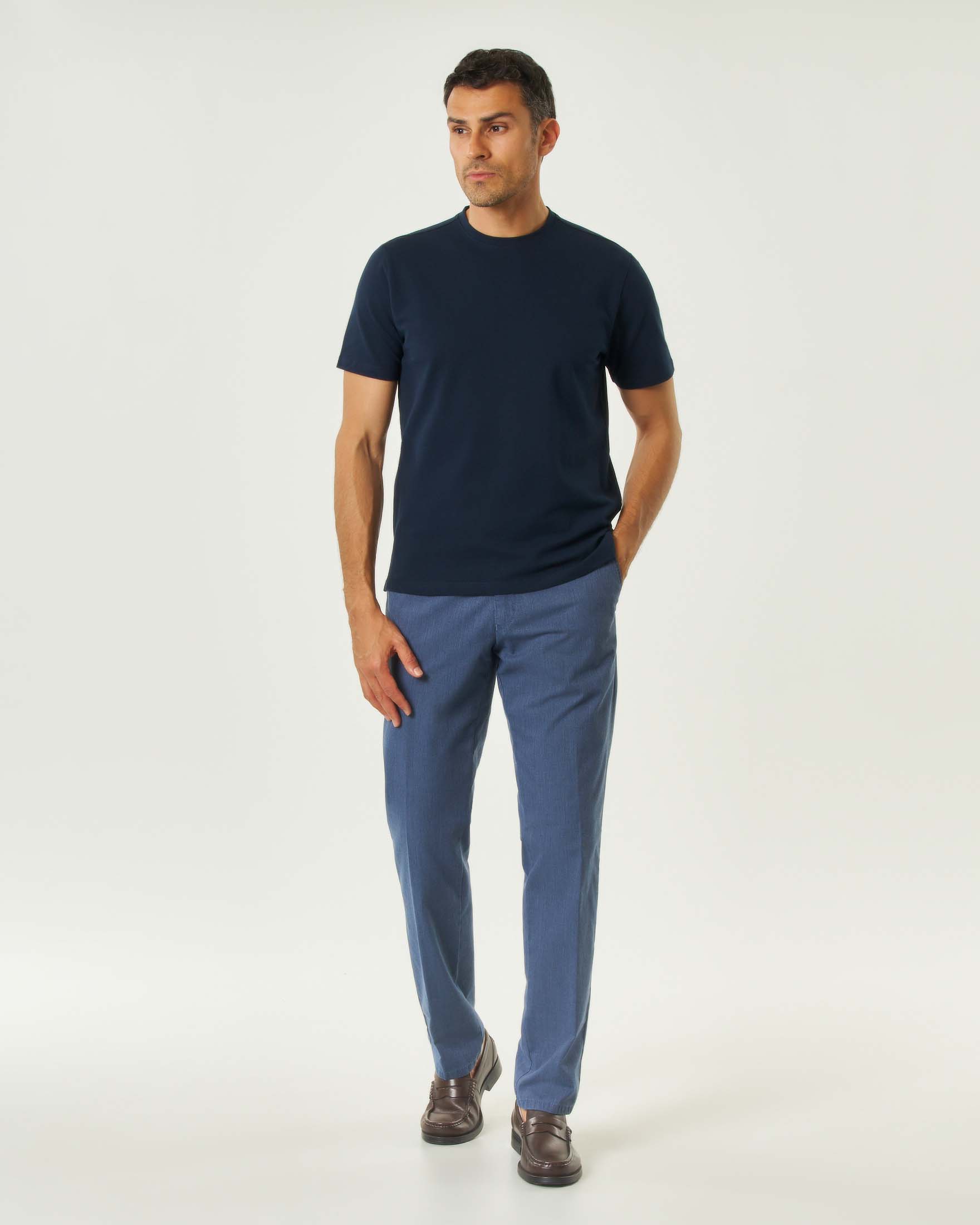 Pantalone Bonn blu indaco in misto cotone stretch micro armatura a gamba dritta drop 4