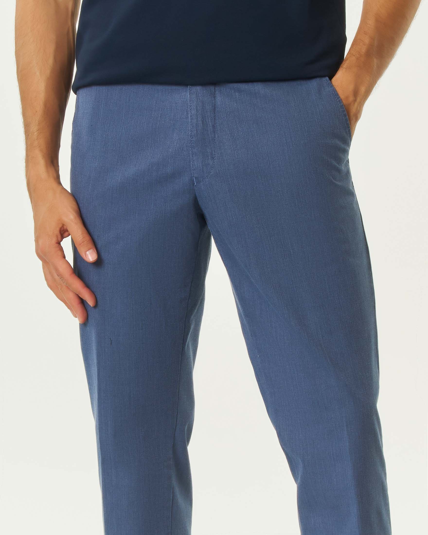 Pantalone Bonn blu indaco in misto cotone stretch micro armatura a gamba dritta drop 4 image