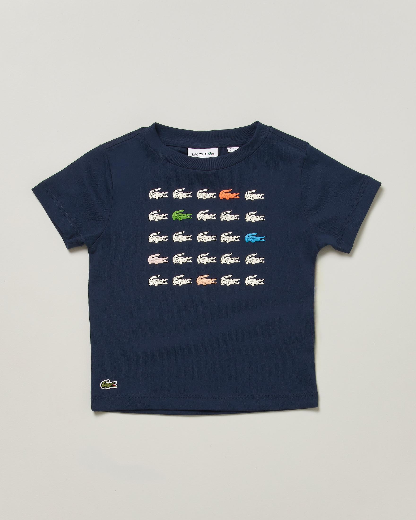 T-shirt blu in puro cotone con logo coccodrilli multicolor