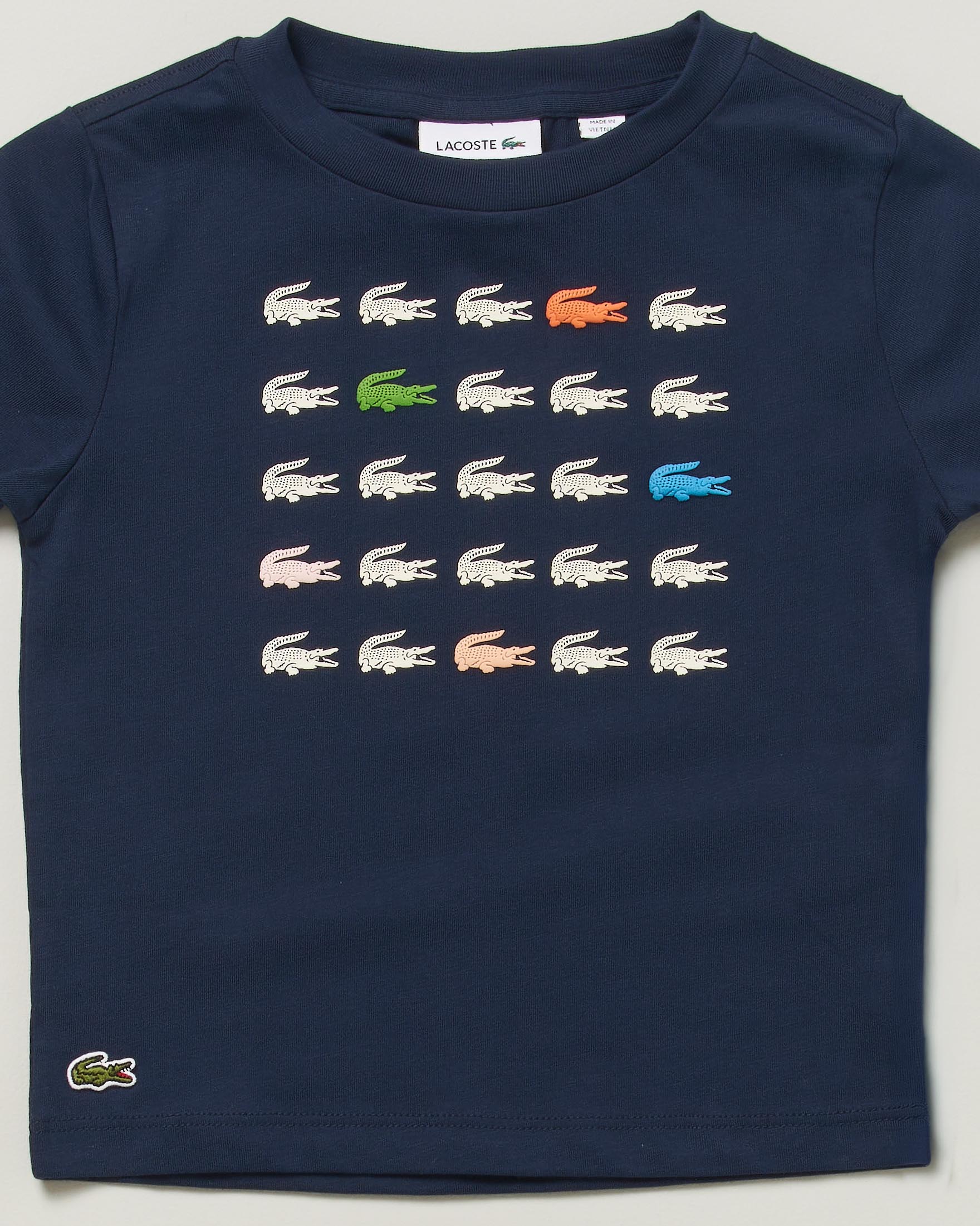 T-shirt Lacoste blu in puro cotone con logo coccodrilli multicolor image