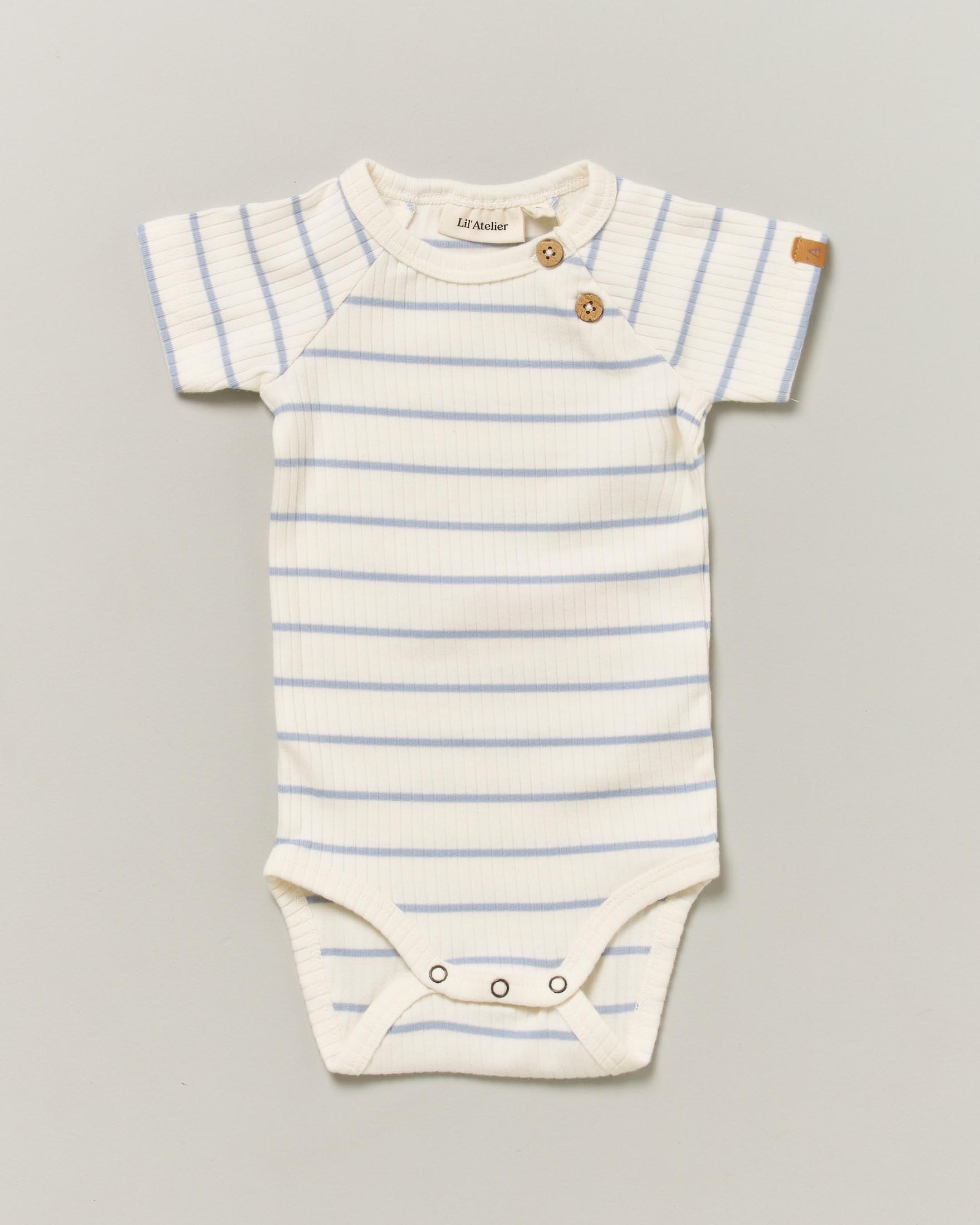 Body Lil'Atelier a righe avorio e azzurre in cotone stretch