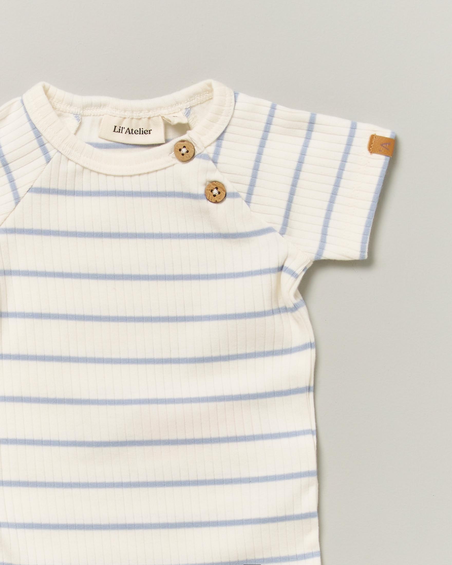 Body Lil'Atelier a righe avorio e azzurre in cotone stretch image