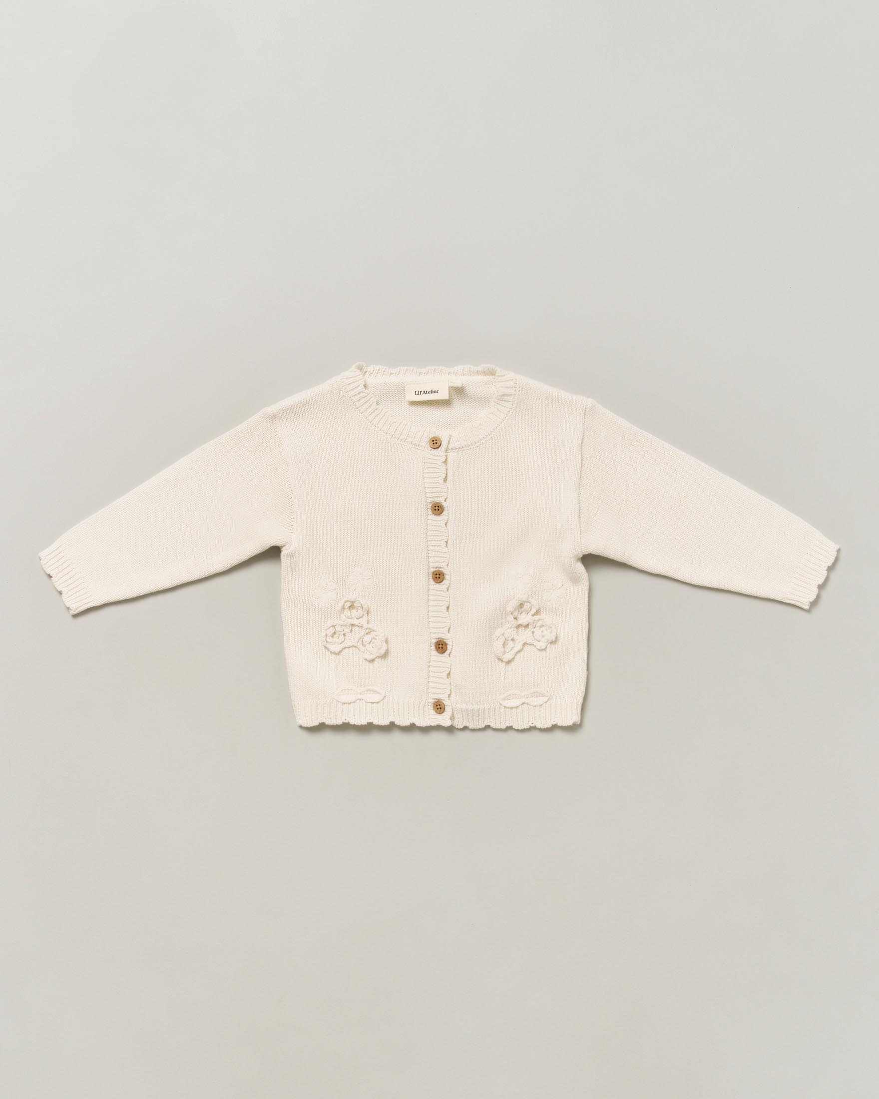 Maglioncino Lil'Atelier in puro cotone avorio con fiori ricamati