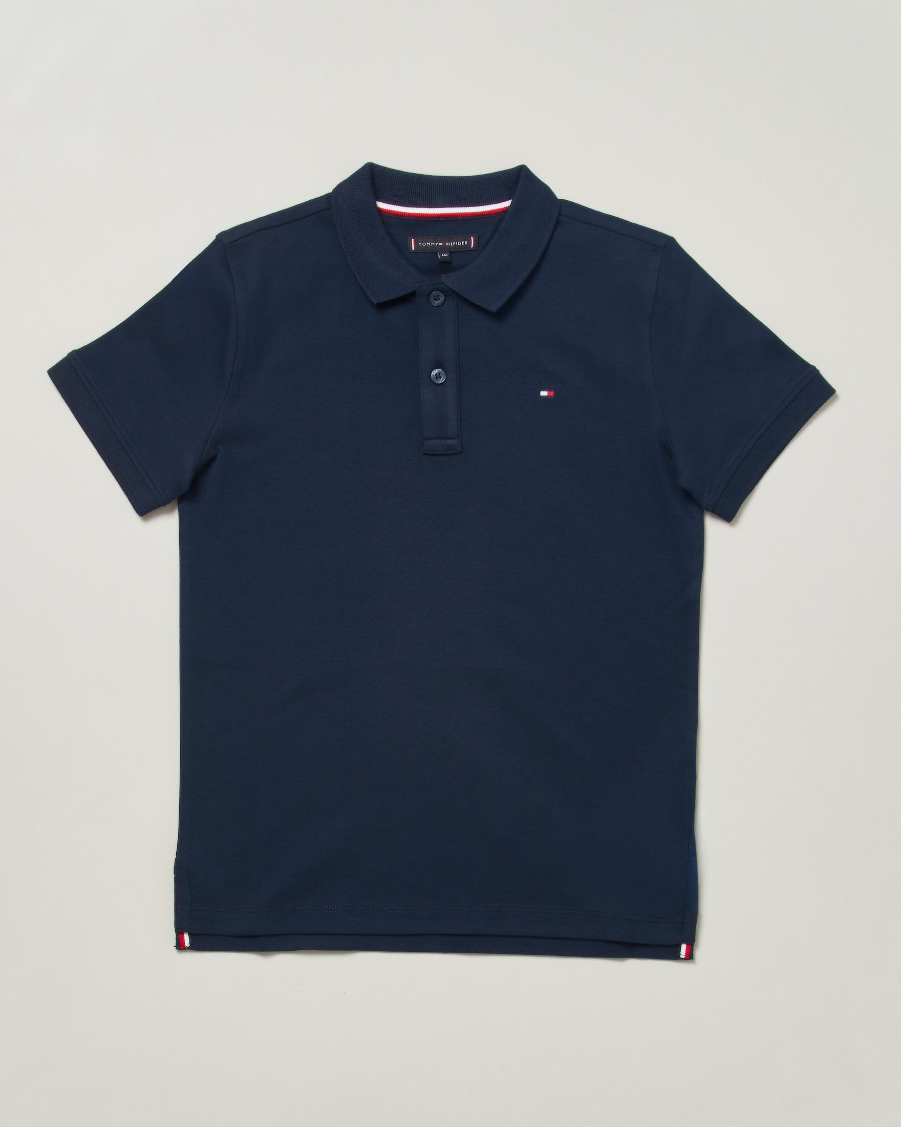 Polo blu in jersey di cotone a maniche corte