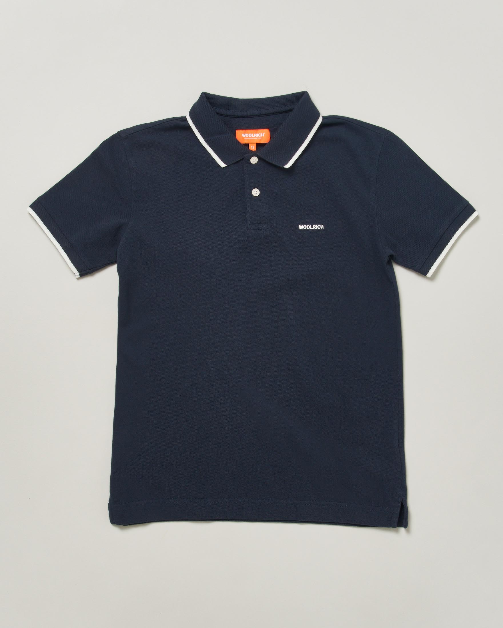 Polo blu Woolrich in puro cotone con rifiniture rosse