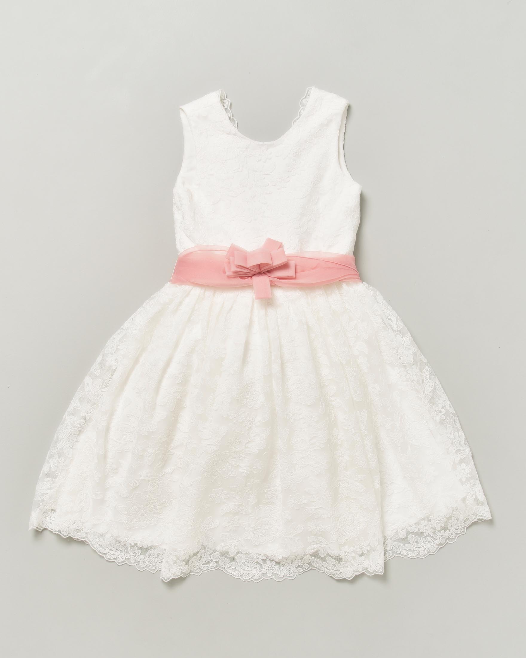 Abito in tulle avorio Abel&Lula con ricami floreali e fascia in vita rosa