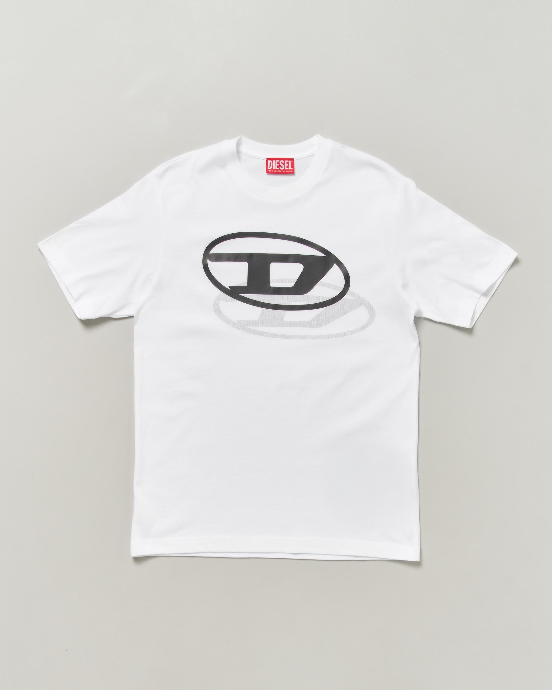 T-shirt Diesel bianca mezza manica in cotone con logo doval doppio