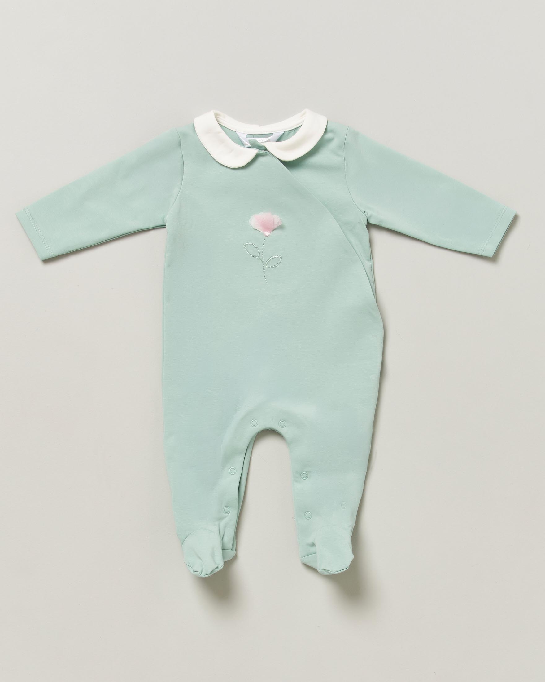 Tutina Mayoral verde acqua in cotone stretch con fiorellino