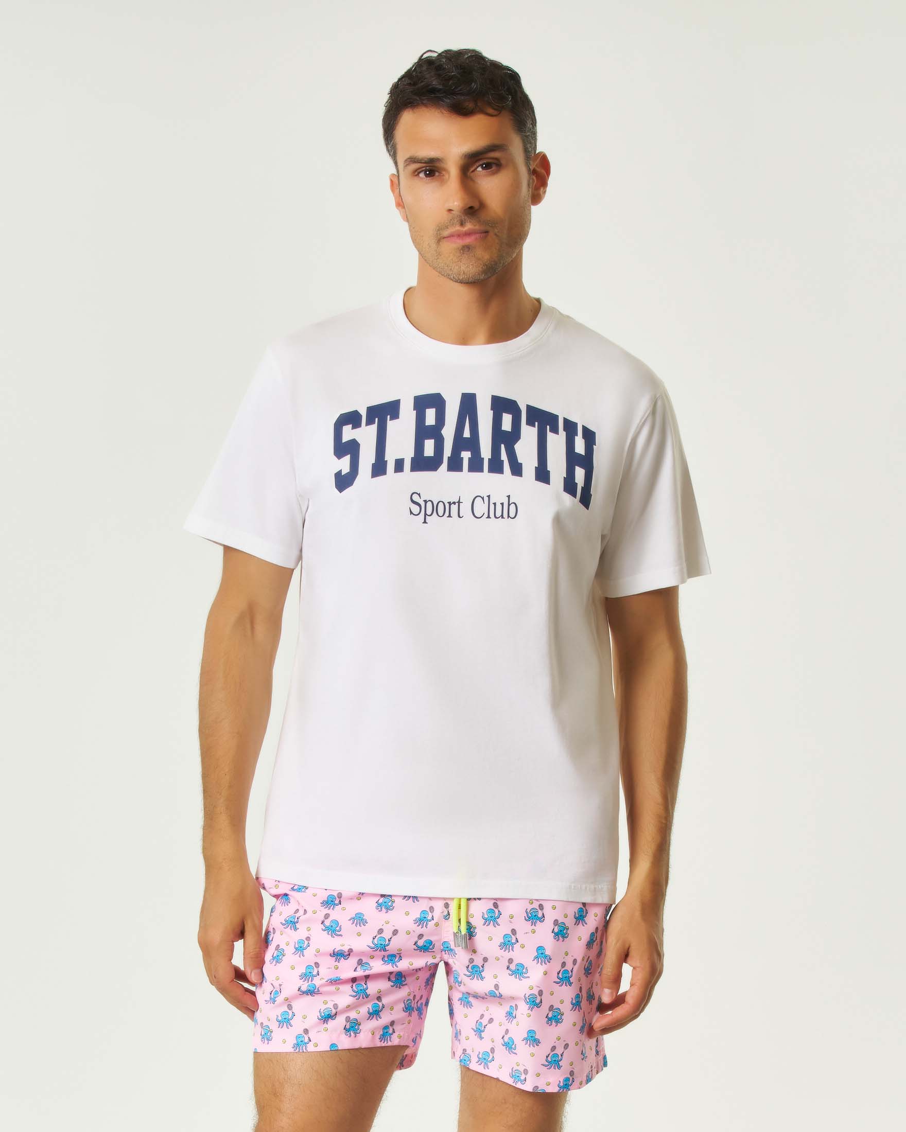 T-shirt bianca con stampa scritta logo e sport club davanti