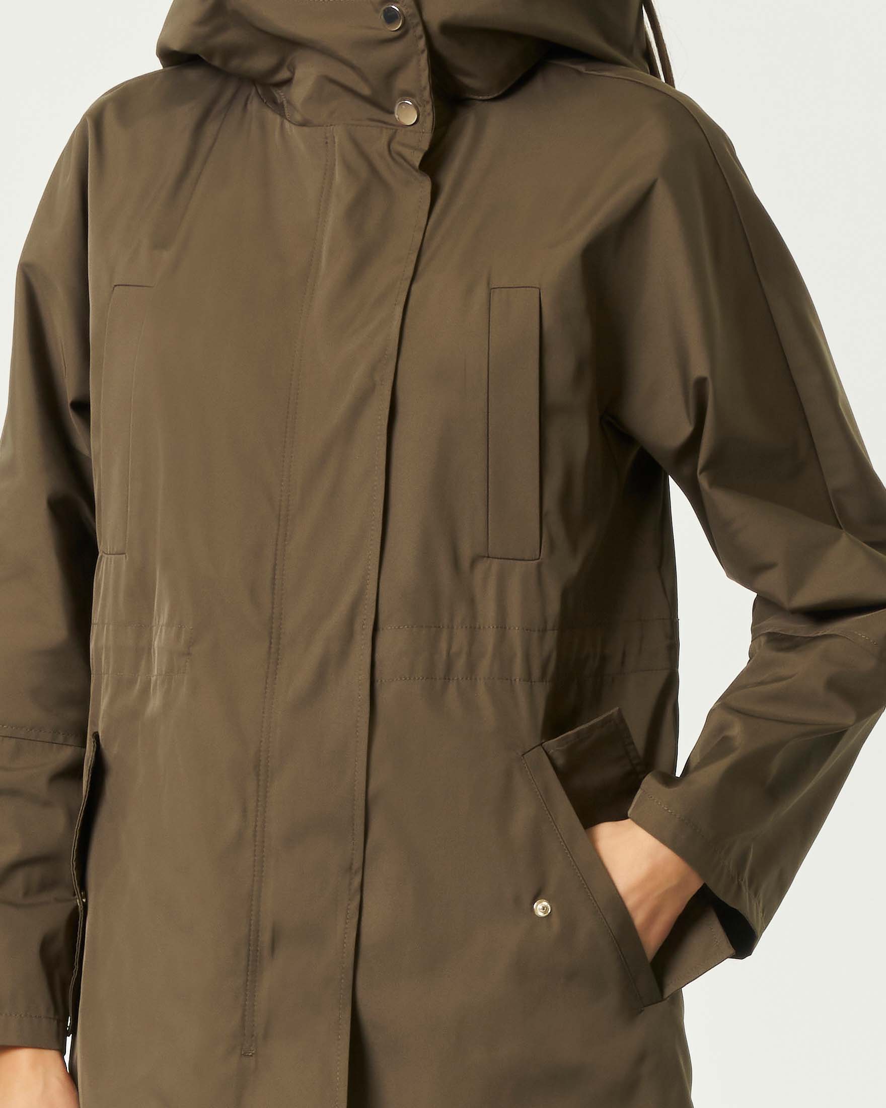 Parka corto Emme Marella marrone in twill tecnico antigoccia con cappuccio e coulisse in vita image