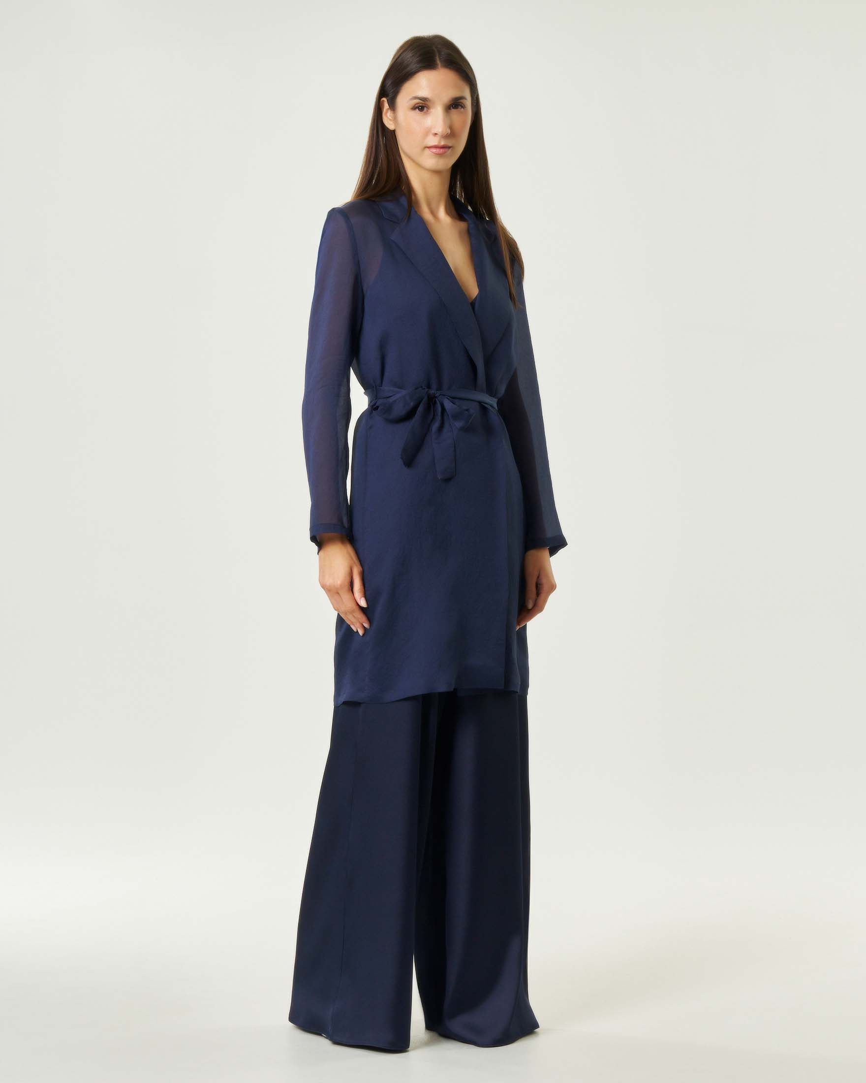 Blazer Emme Marella blu in organza di misto viscosa aperto con cintura in vita image