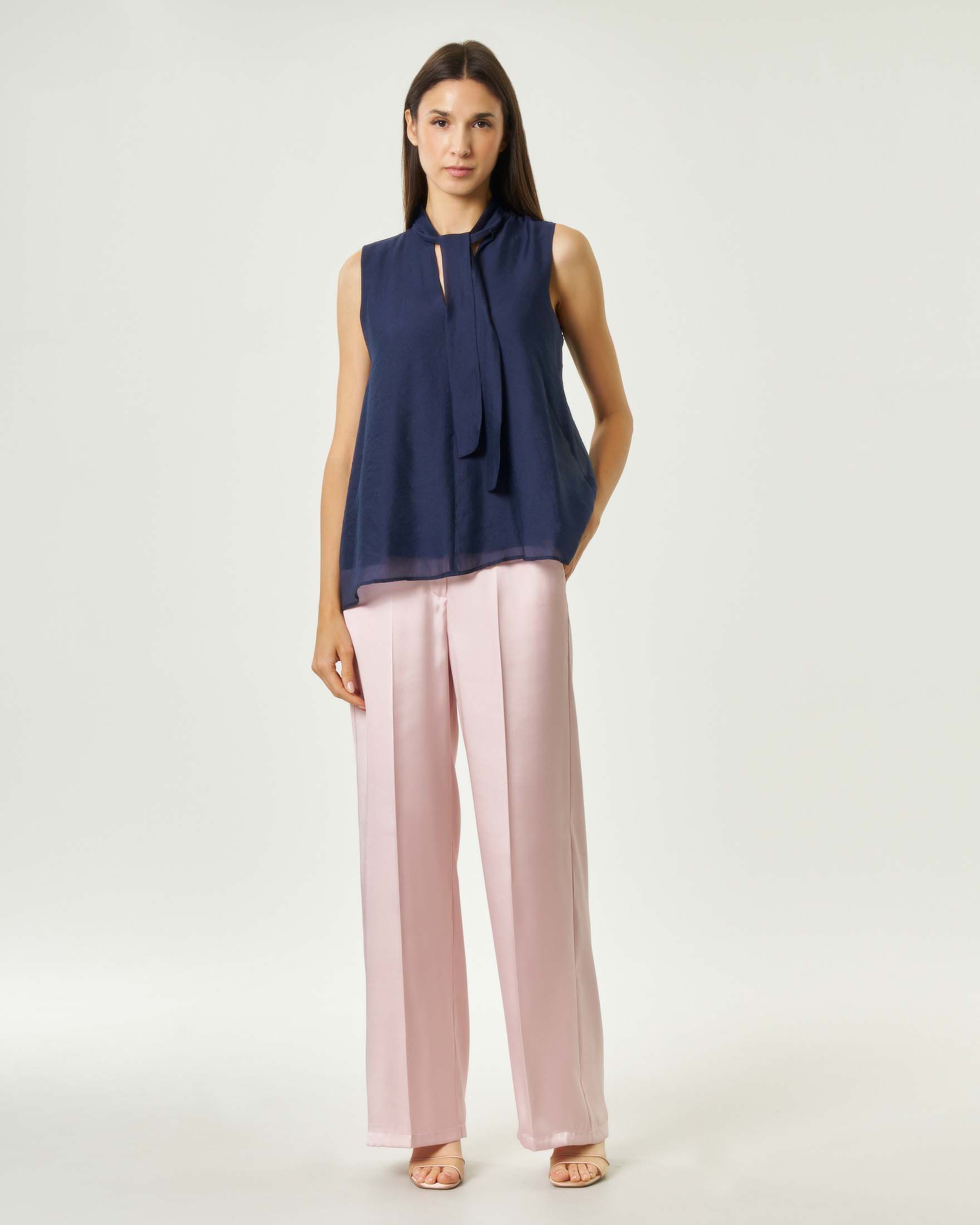 Blusa senza maniche Emme Marella blu in organza di viscosa con fiocco da annodare image