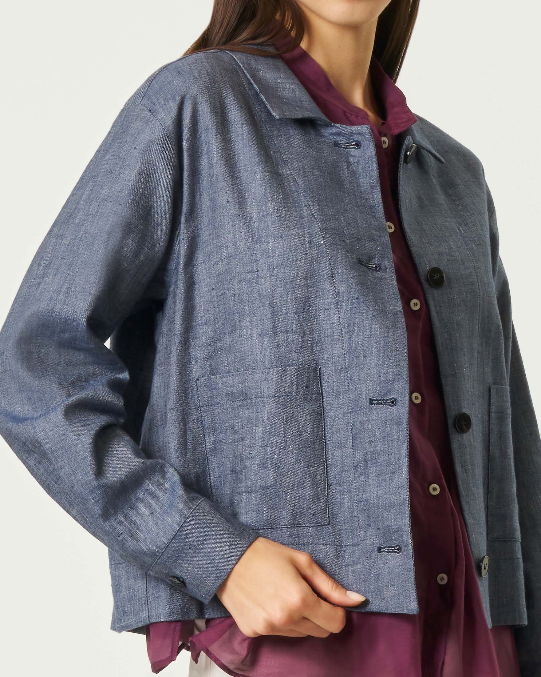 Giacca a camicia Emme Marella in misto cotone e lino effetto denim