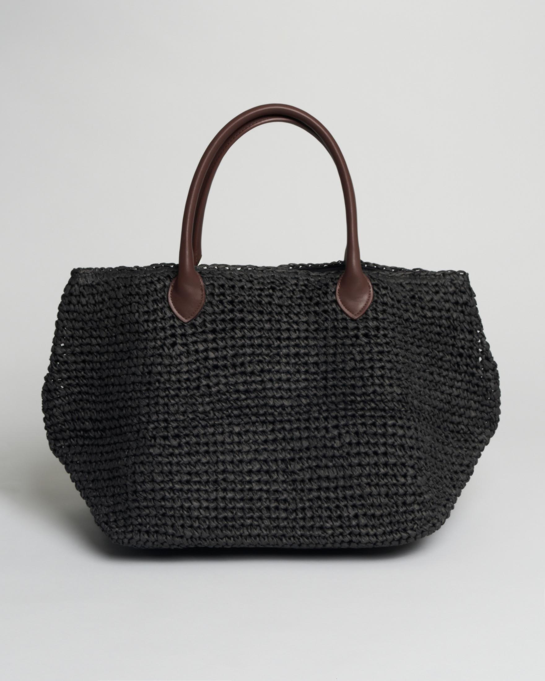Shopping bag Emme Marella in rafia nero e marrone con manici in jersey spalmato image