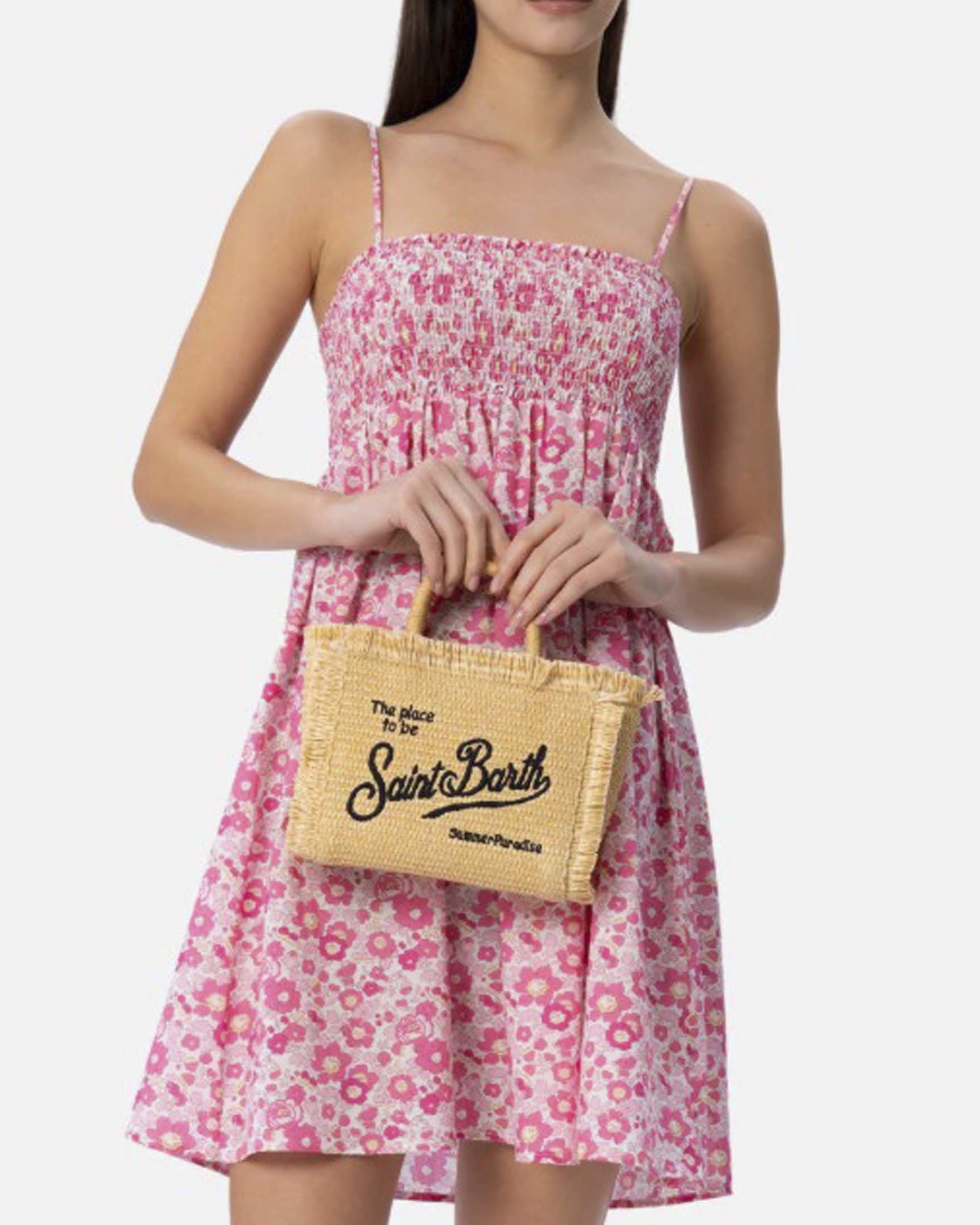 Borsa Vanity Mini MC2 Saint Barth effetto paglia naturale con scritta logo nera image