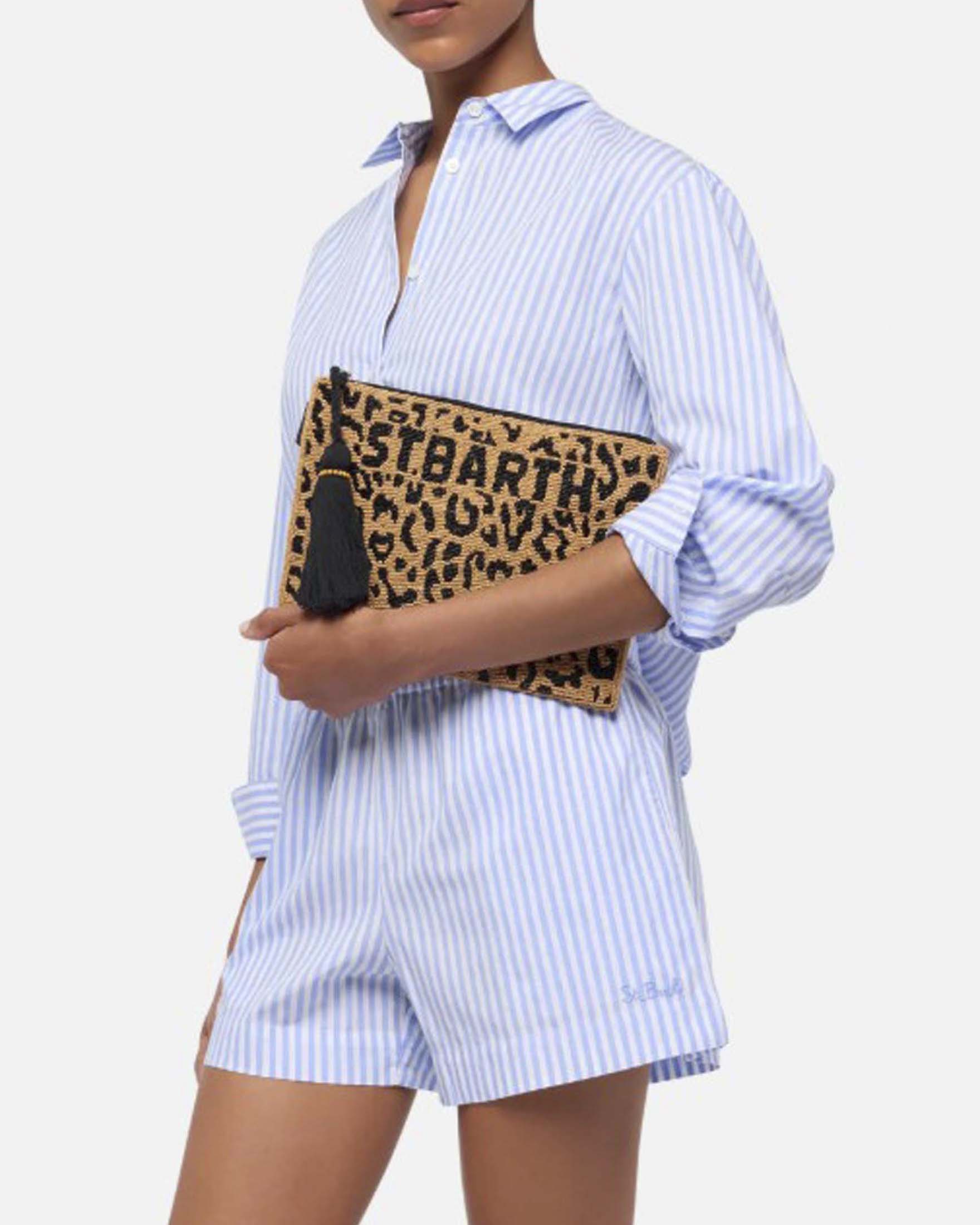 Pouch Pearl MC2 Saint Barth con fantasia leopardata in perline e tirazip con nappina nera image