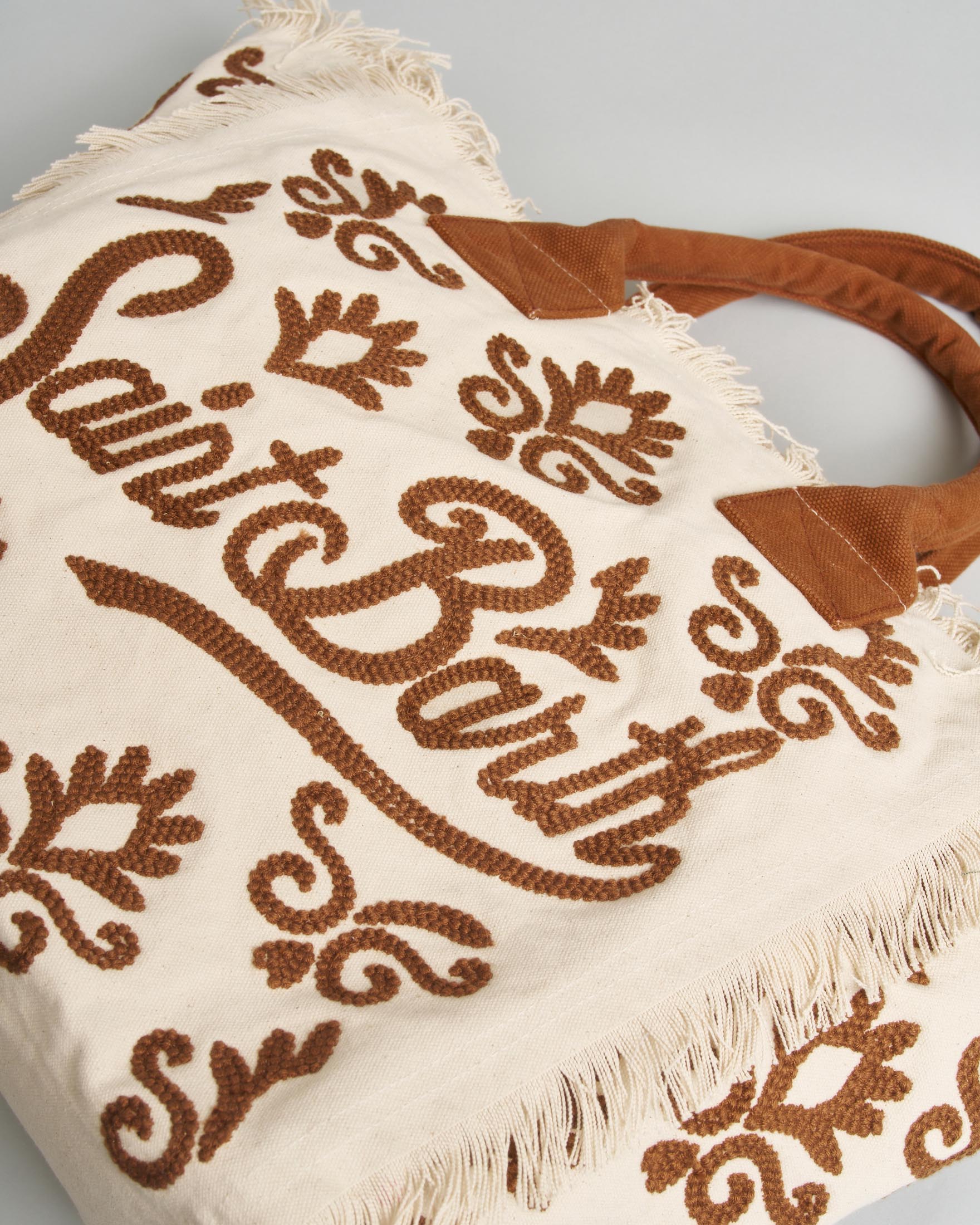Borsa Vanity Rug MC2 Saint Barth écru in cotone con ricami d'spirazione sarda marroni image