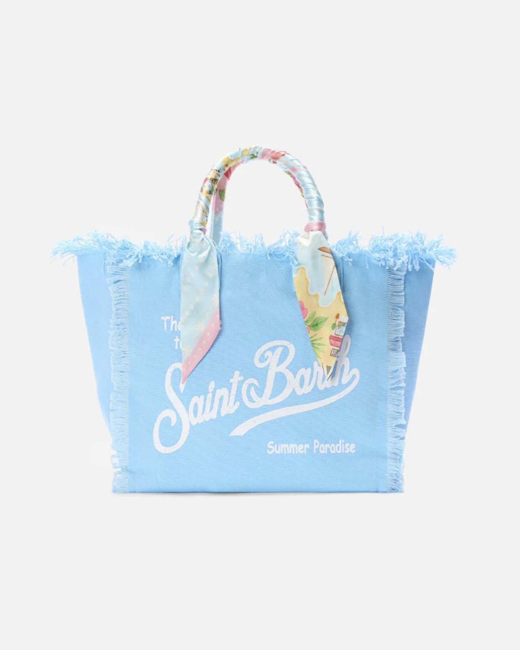 Borsa Vanity Regular azzurra in canvas con twill stampato removibile