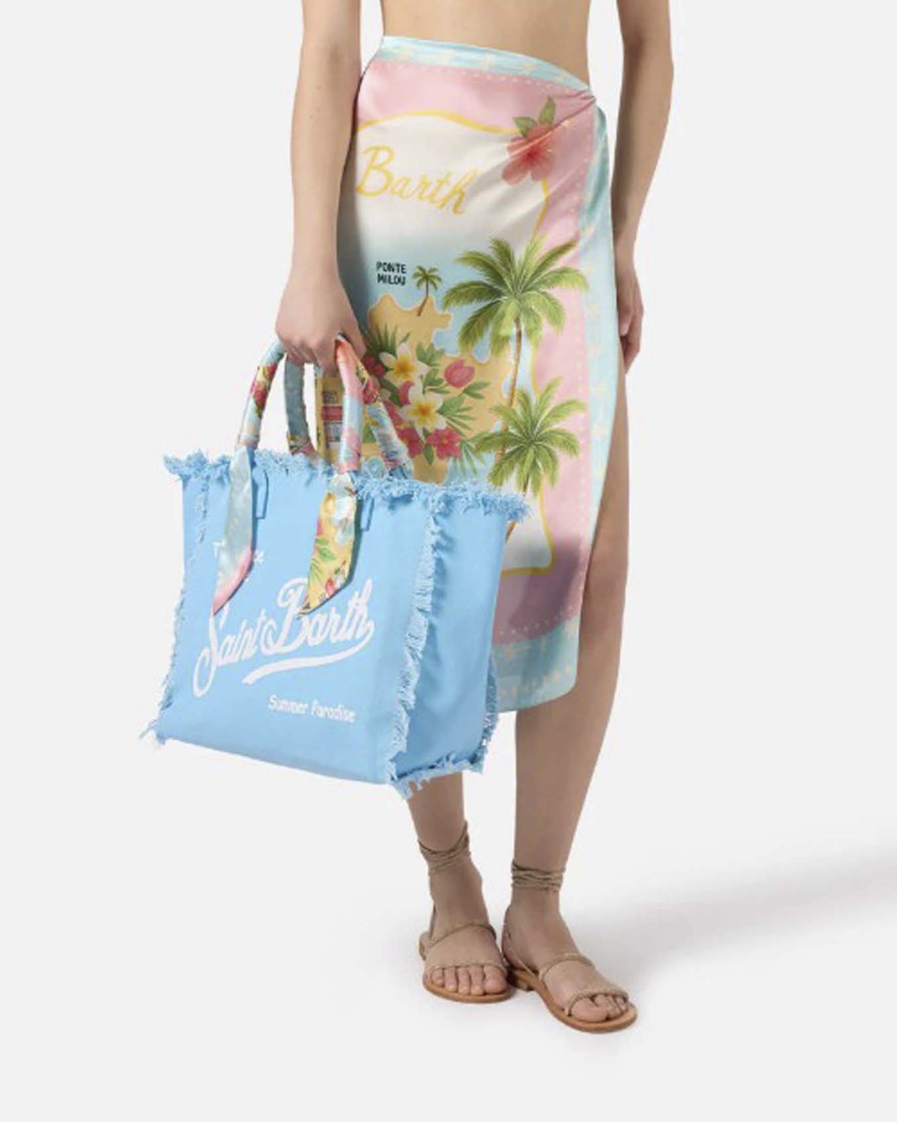 Borsa Vanity Regular MC2 Saint Barth azzurra in canvas con twill stampato removibile image