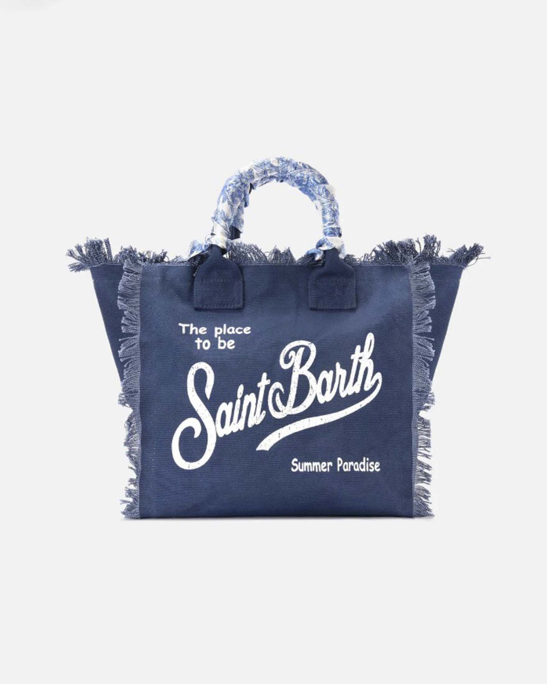 Borsa Vanity Regular MC2 Saint Barth blu in canvas con twill stampato removibile
