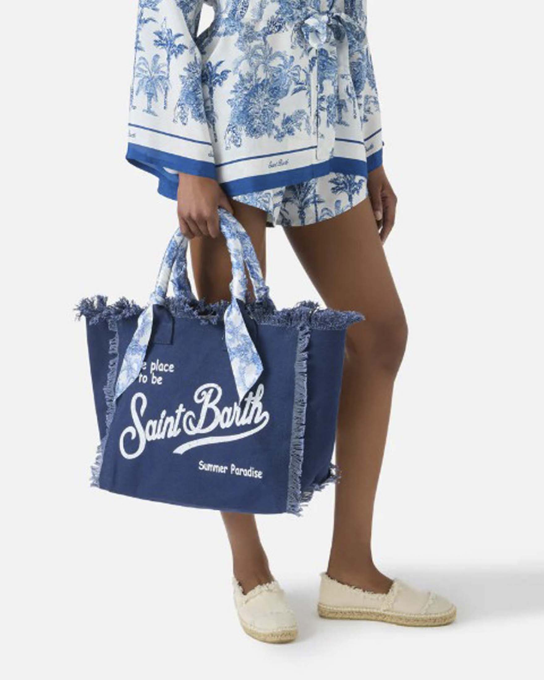 Borsa Vanity Regular MC2 Saint Barth blu in canvas con twill stampato removibile image