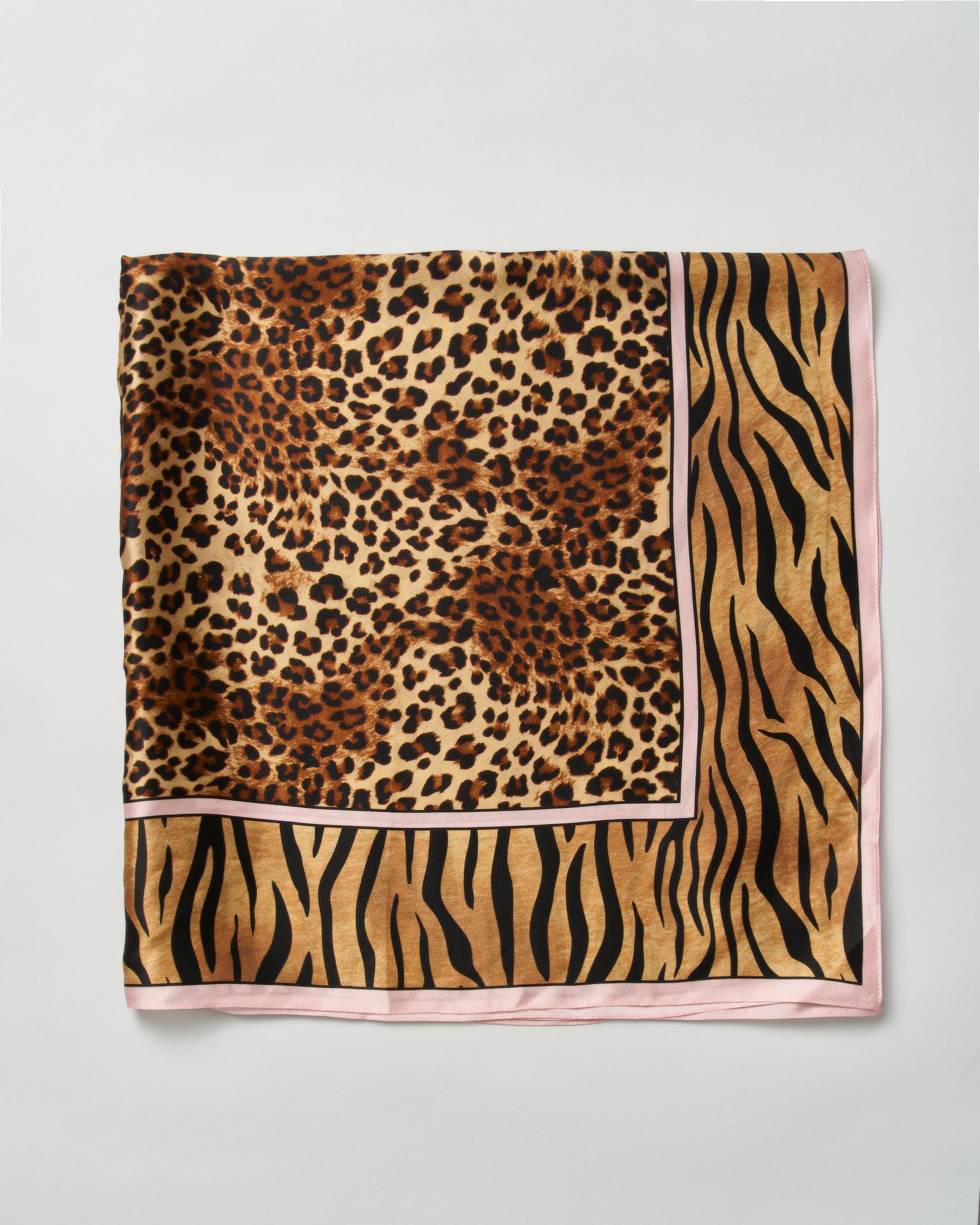 Foulard Kitana color moro e rosa in cotone con stampa animalier