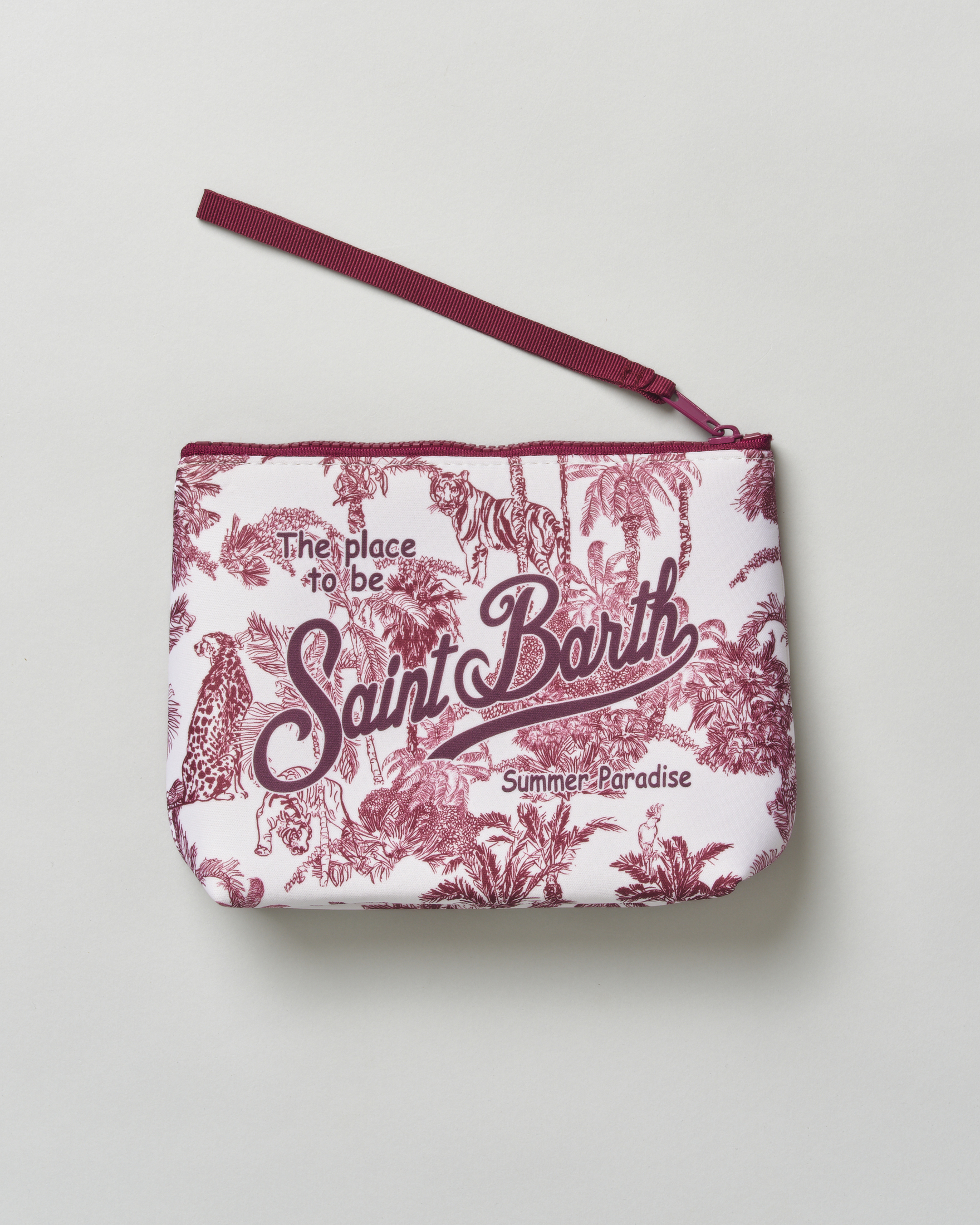 Pochette MC2 Saint Barth Aline bordeaux in scuba fantasia jungle con scritta logo stampata image
