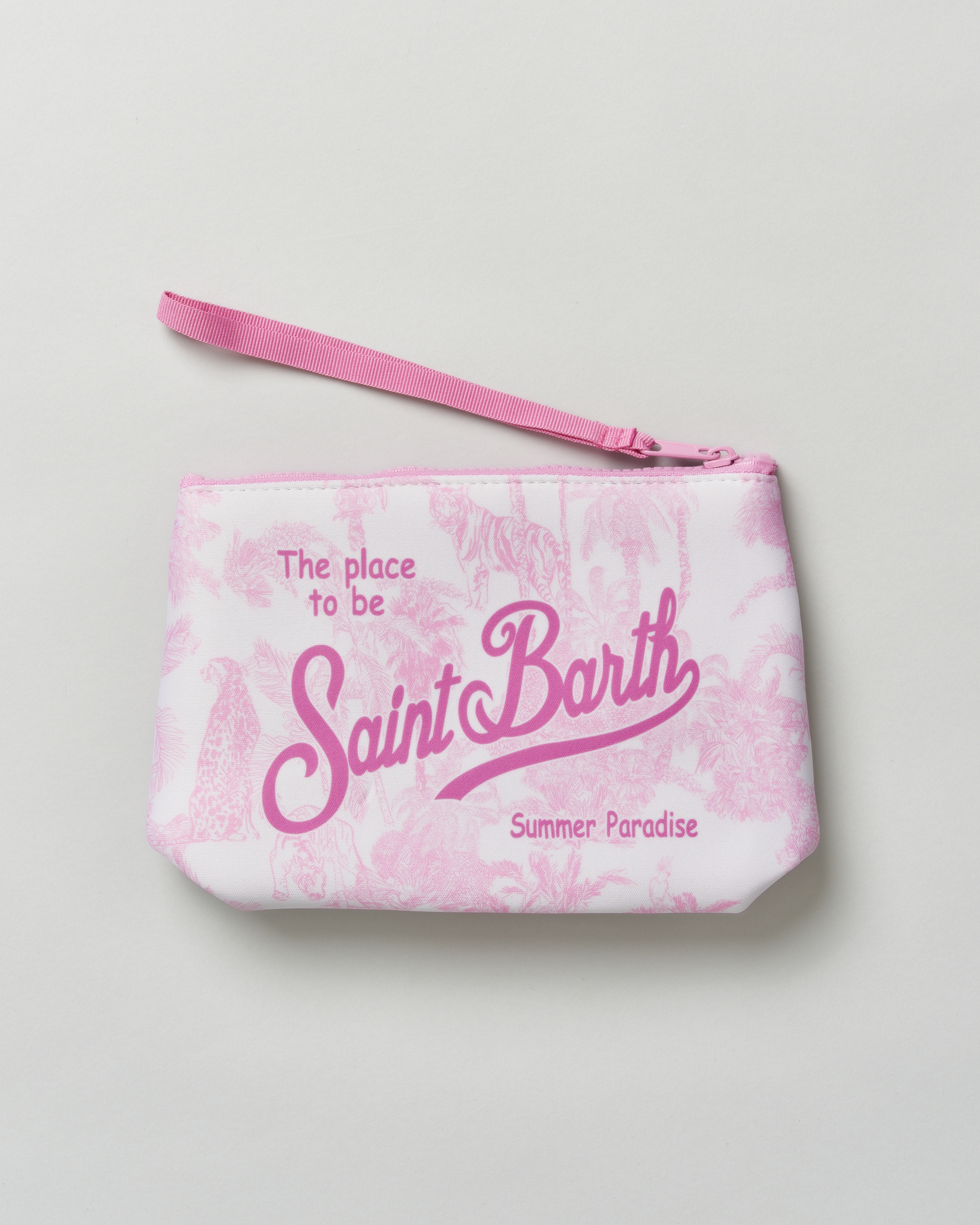 Pochette MC2 Saint Barth Aline rosa in scuba fantasia jungle con scritta logo stampata image