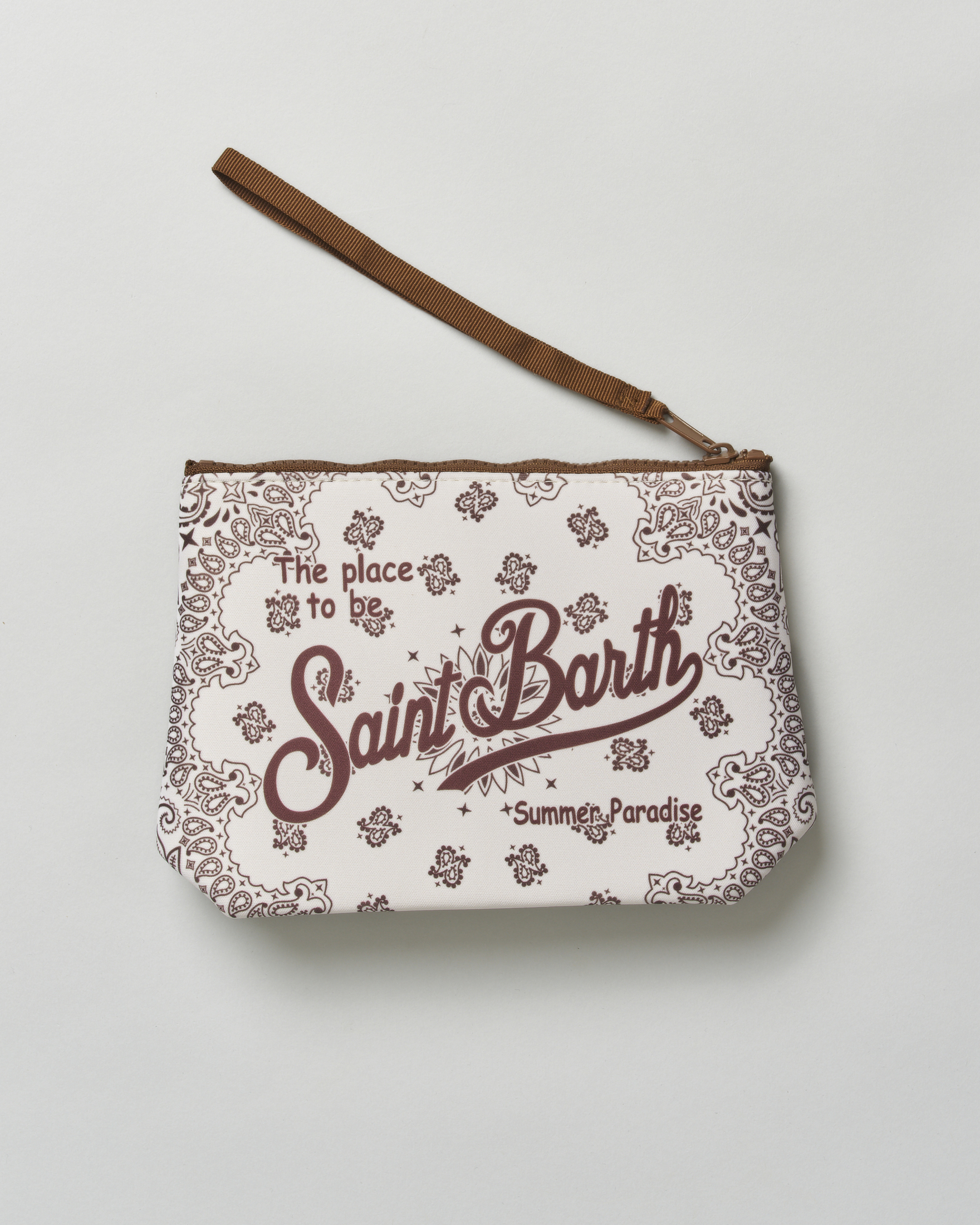 Pochette MC2 Saint Barth Aline bianca in scuba fantasia paisley con scritta logo stampata image