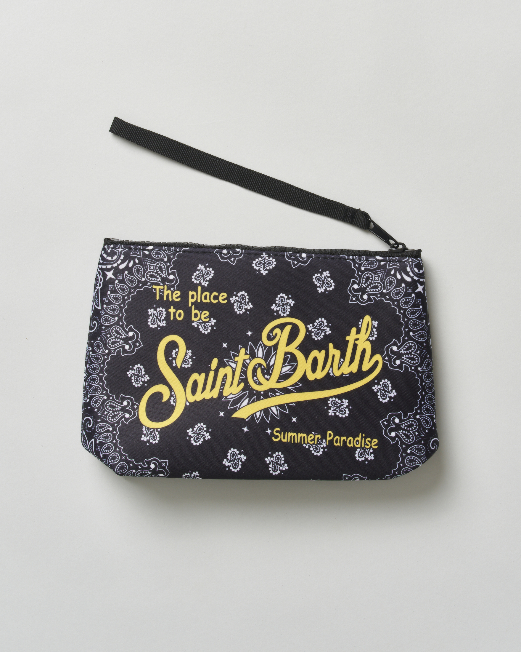 Pochette MC2 Saint Barth Aline nera in scuba fantasia paisley con scritta logo stampata image