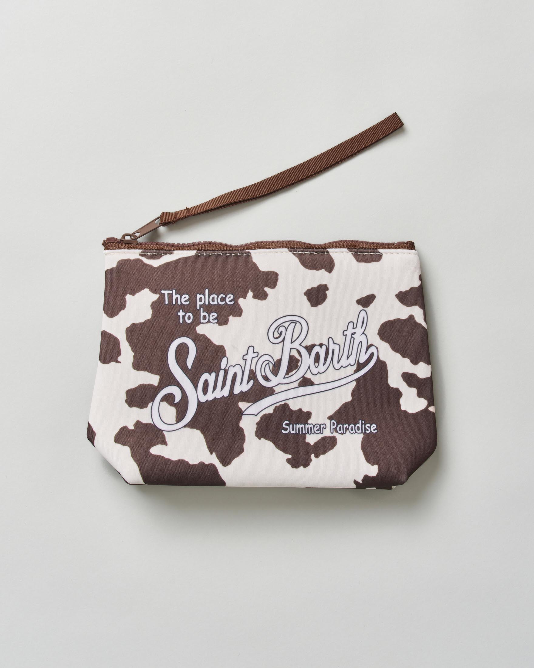 Pochette Aline cow skin in scuba con scritta logo stampata