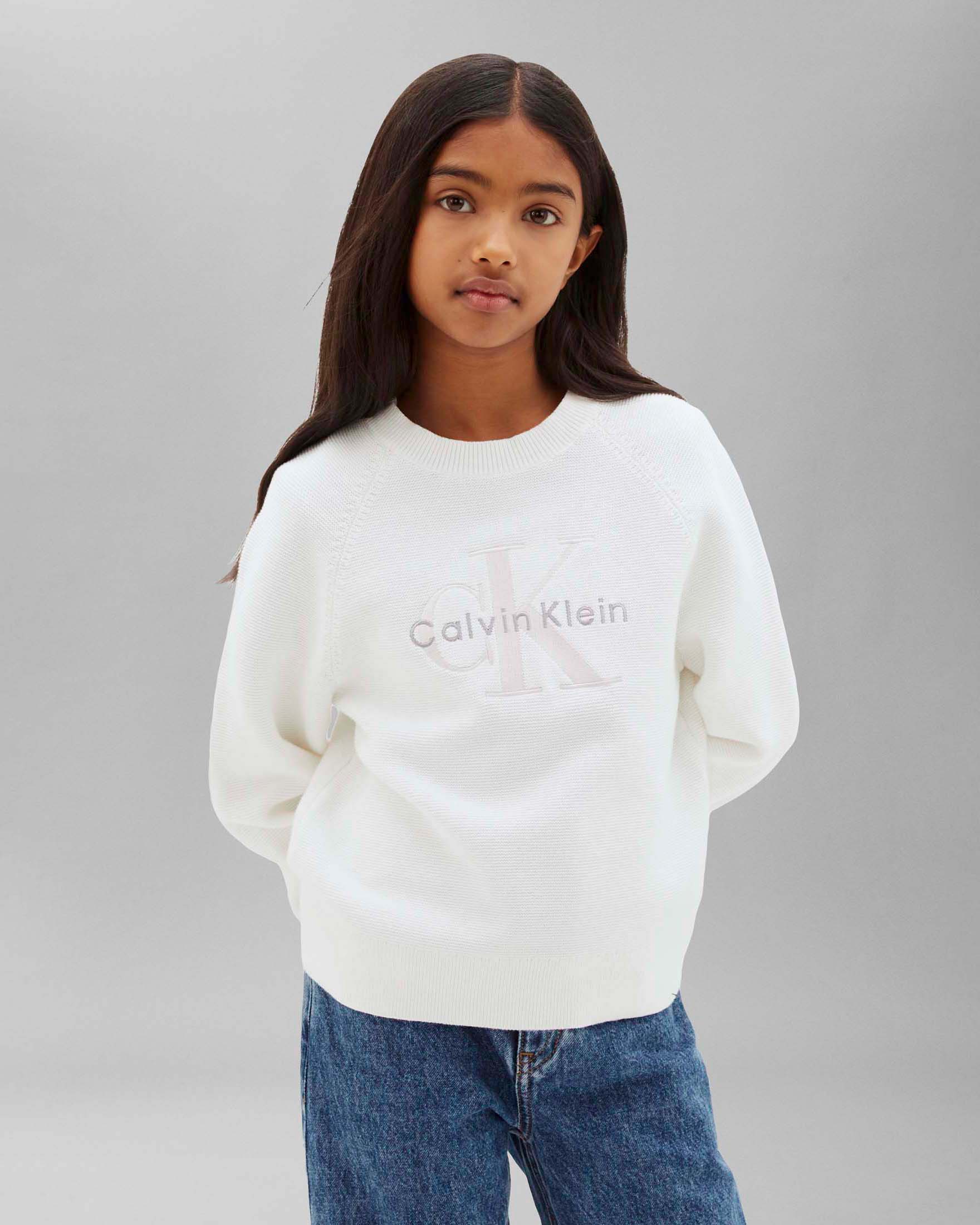 Maglione bianco in puro cotone pettinato con maxi logo