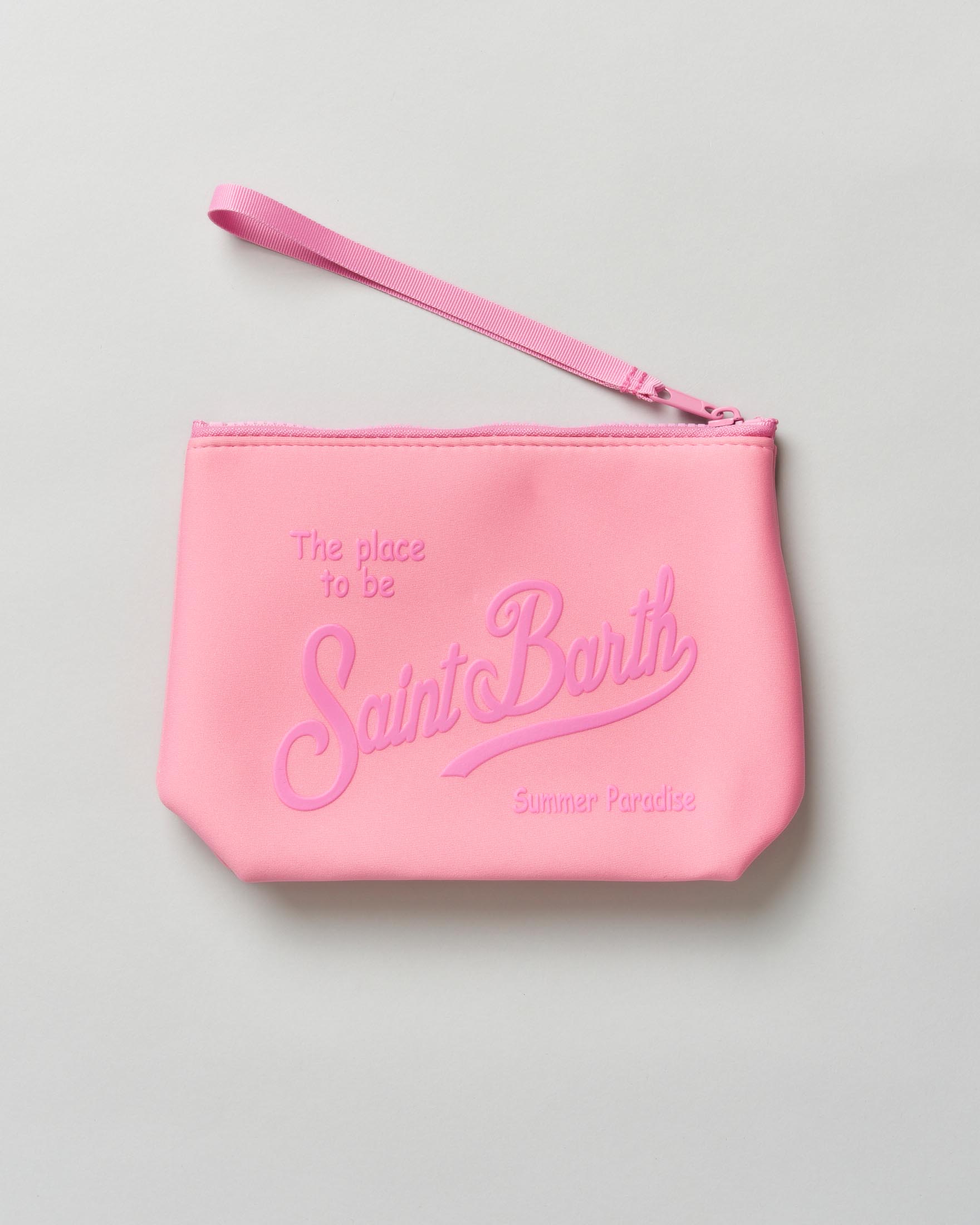 Pochette MC2 Saint Barth Aline rosa in scuba con scritta logo stampata a contrasto image
