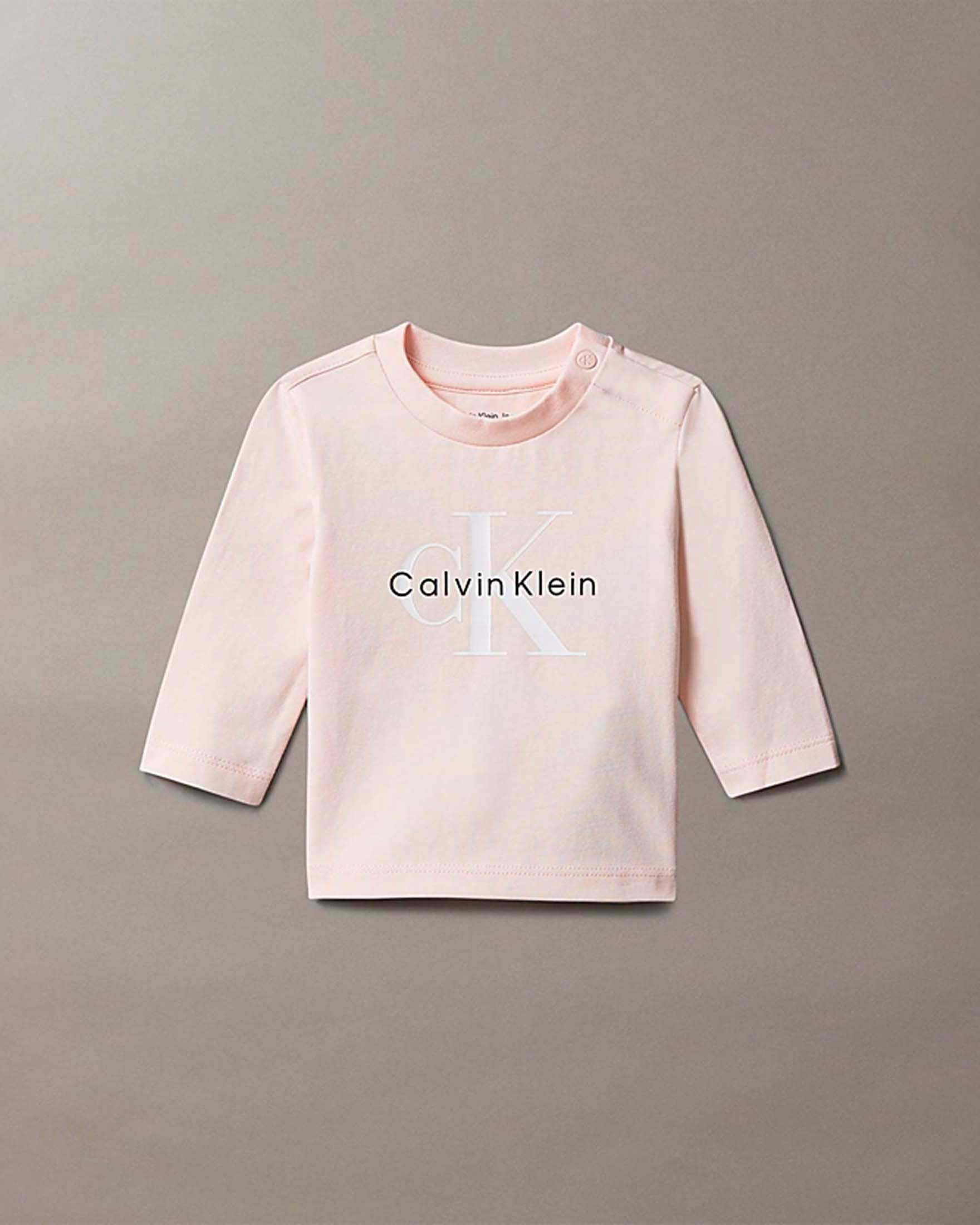T-shirt rosa cipria con logo monogram e maniche lunghe