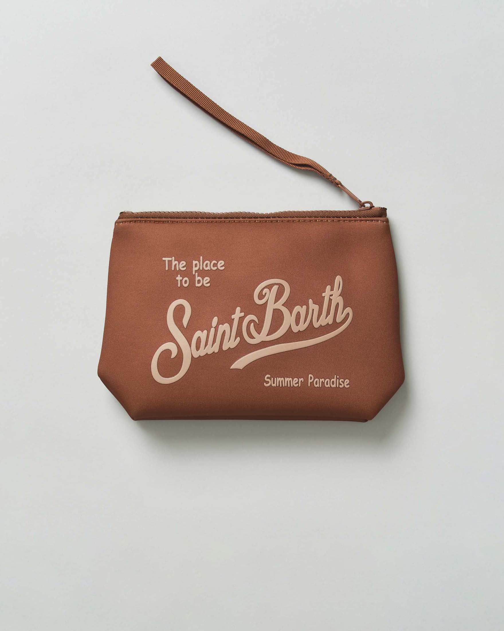 Pochette MC2 Saint Barth Aline marrone in scuba con scritta logo stampata a contrasto image