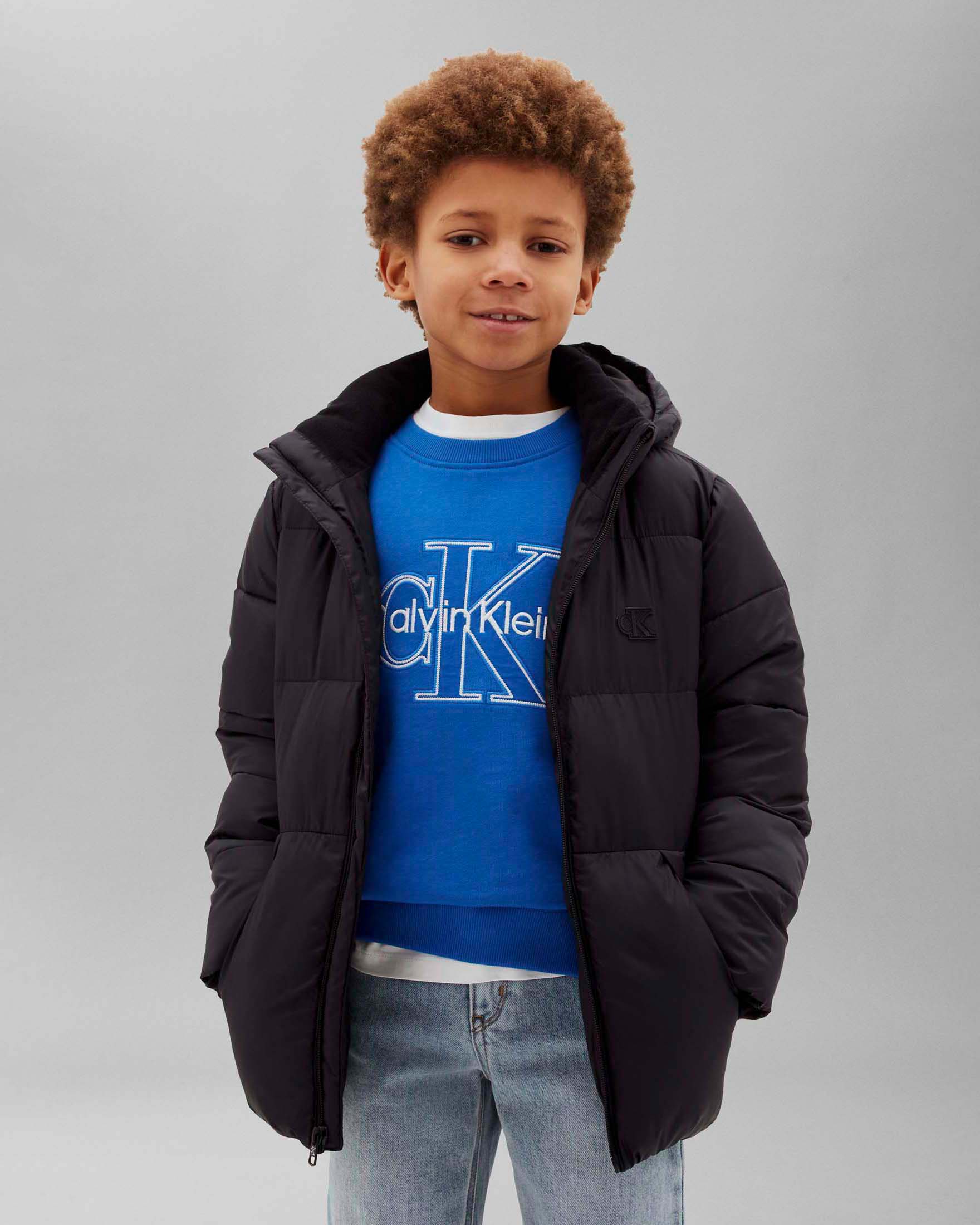 Giaccone nero Calvin Klein in puro cotone con cappuccio e zip