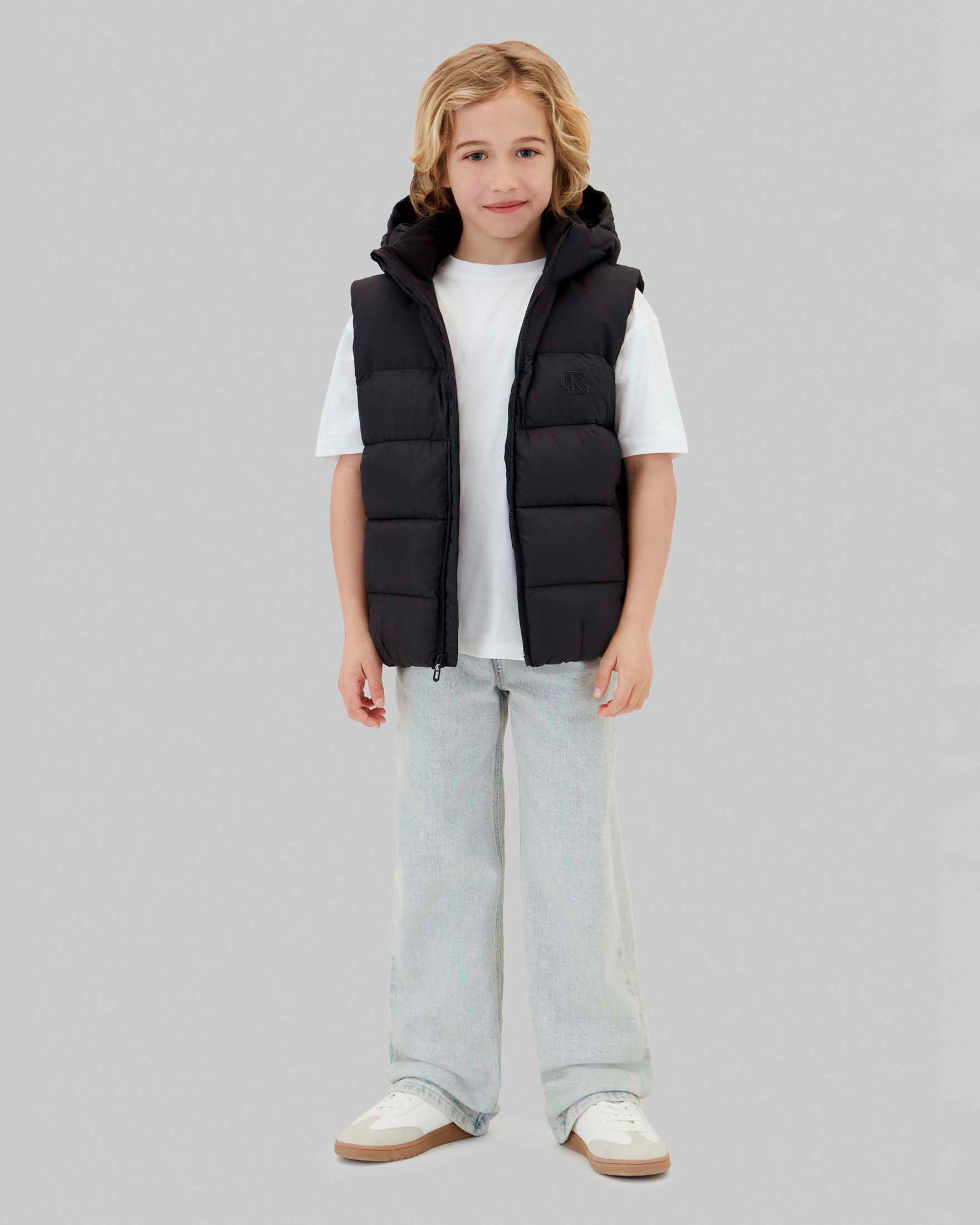 Gilet nero Calvin Klein imbottito con cappuccio e zip frontale