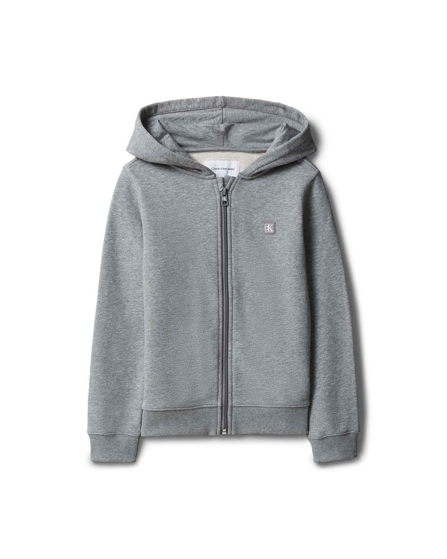 Felpa grigia Calvin Klein in misto cotone con cappuccio e zip frontale