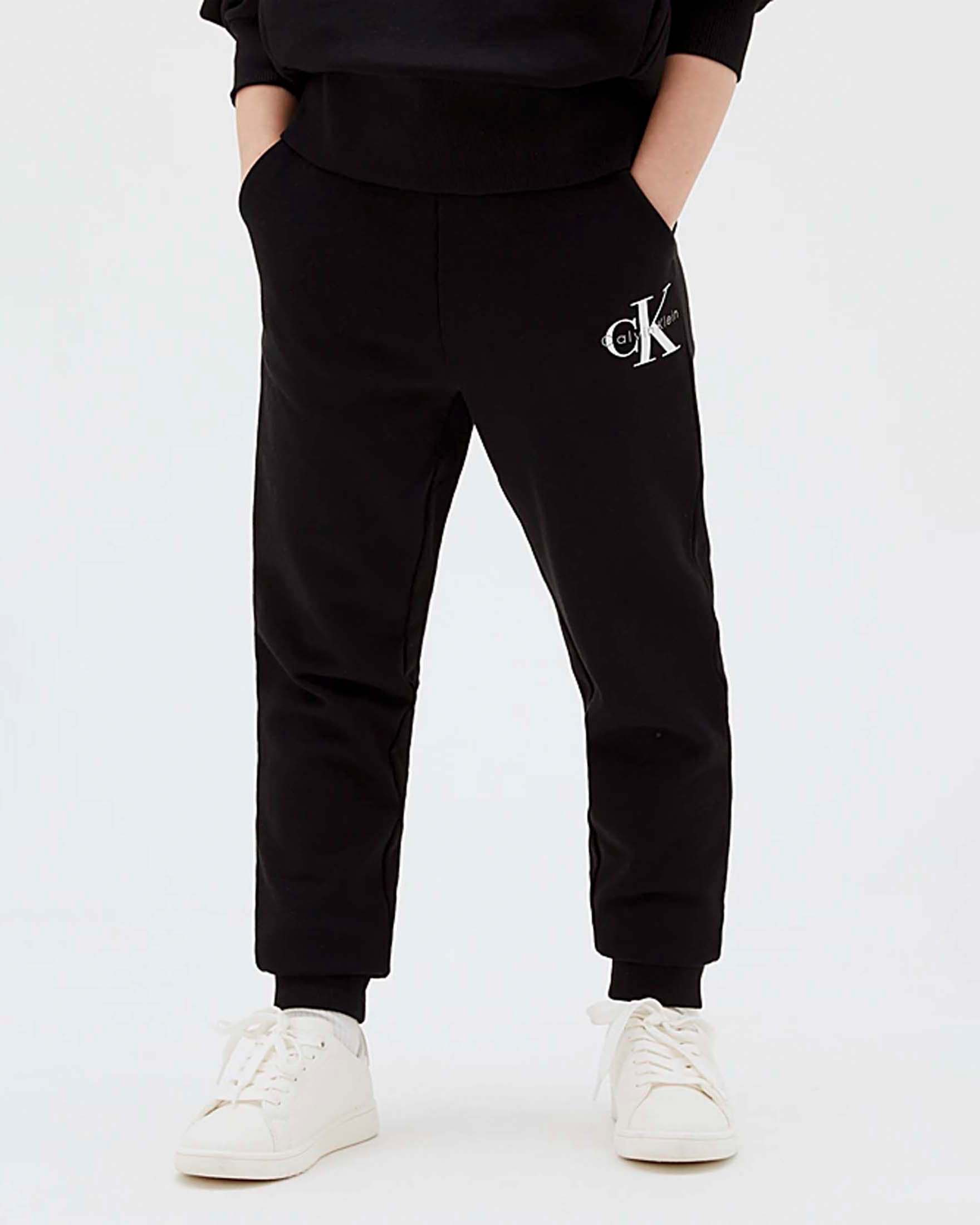 Jogger nero Calvin Klein in felpa di puro cotone con polsini sul fondo