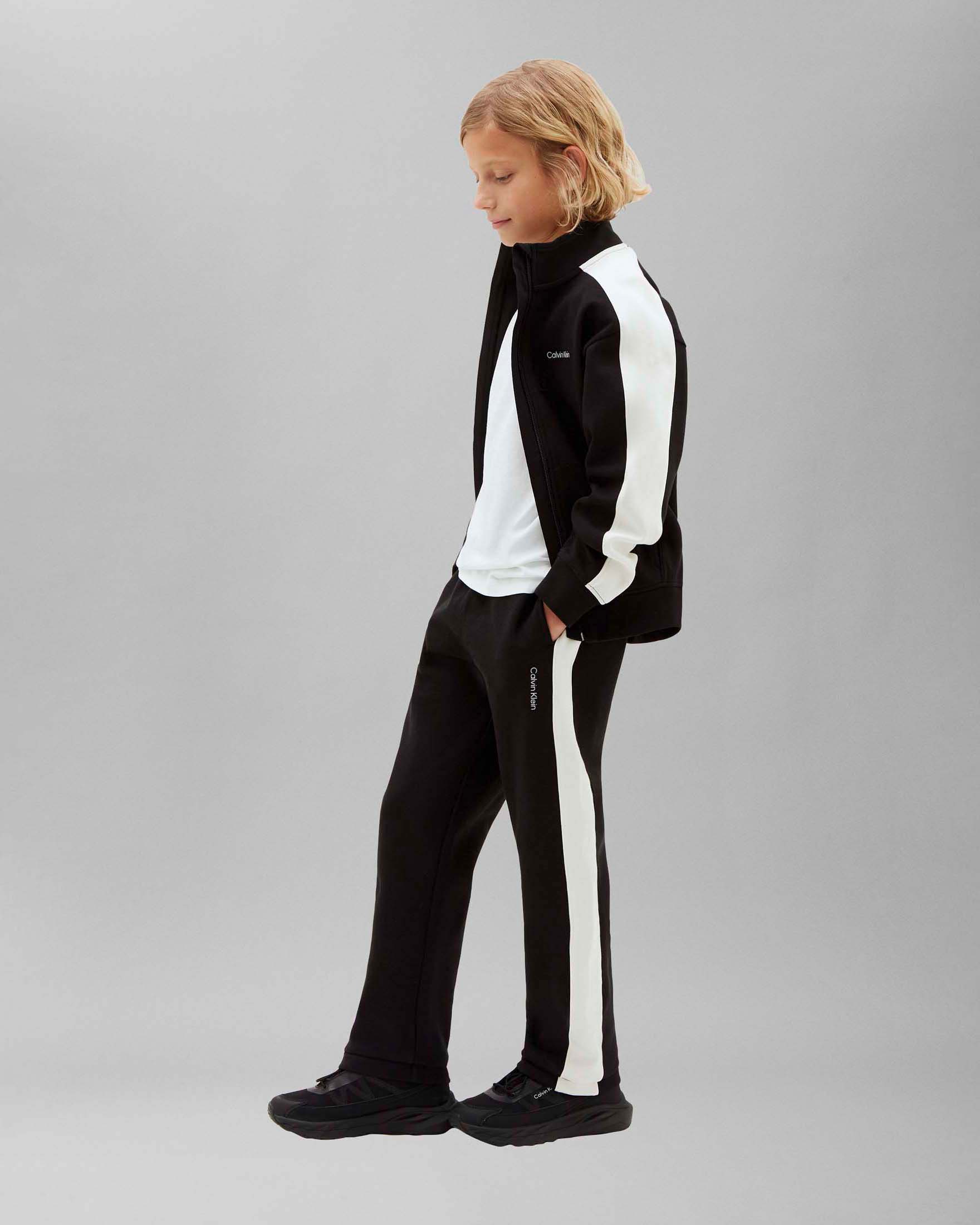 Tuta nera Calvin Klein in misto cotone con bande bianche