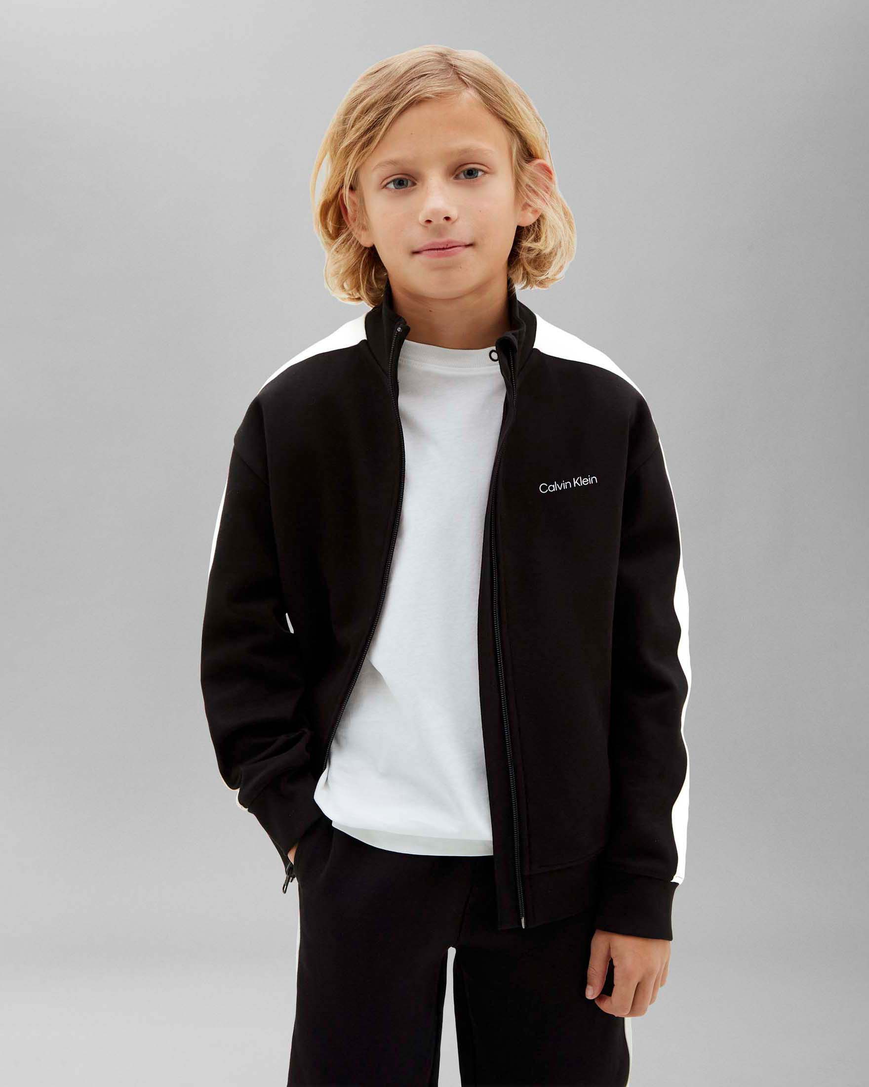 Tuta nera Calvin Klein in misto cotone con bande bianche