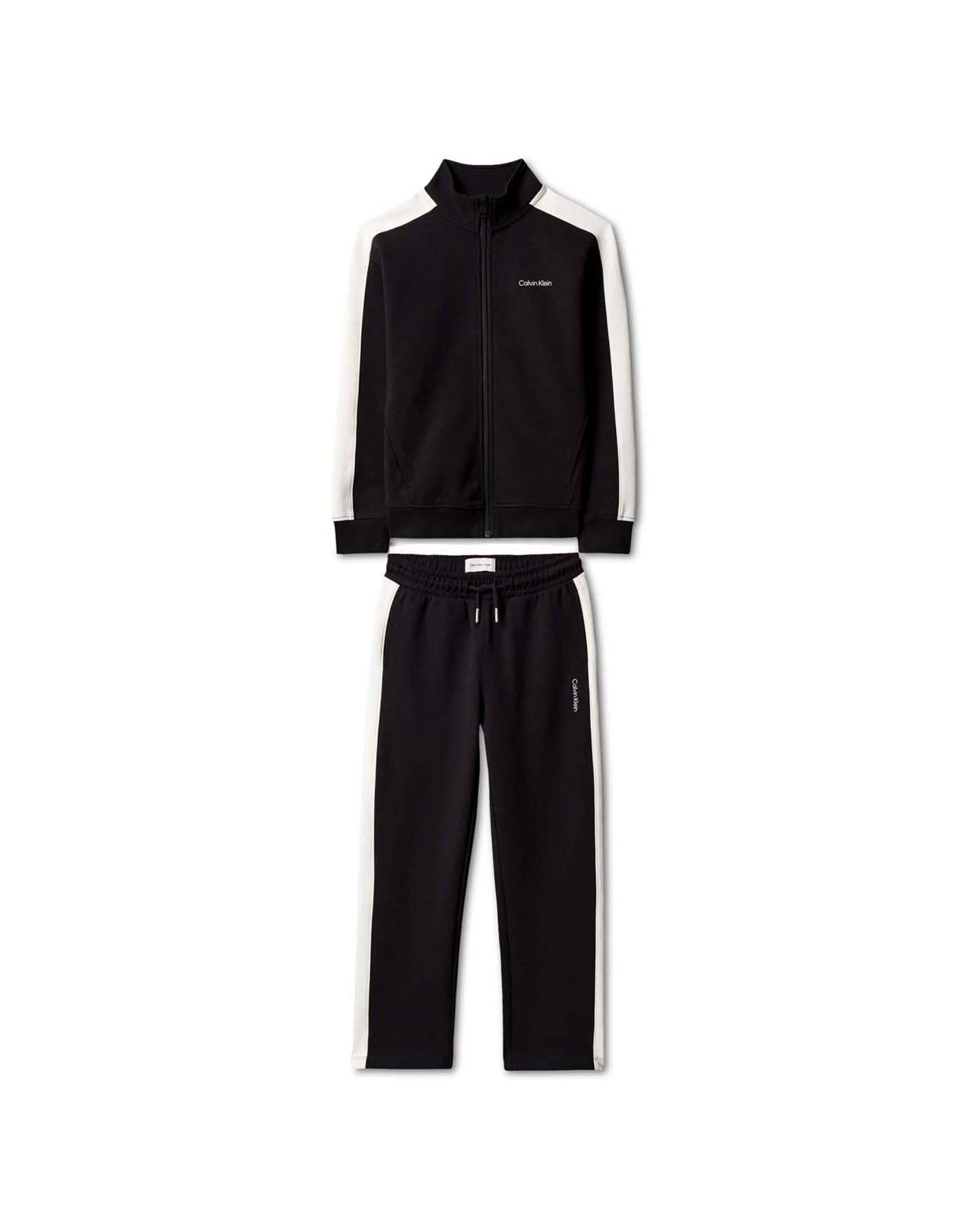 Tuta nera Calvin Klein in misto cotone con bande bianche