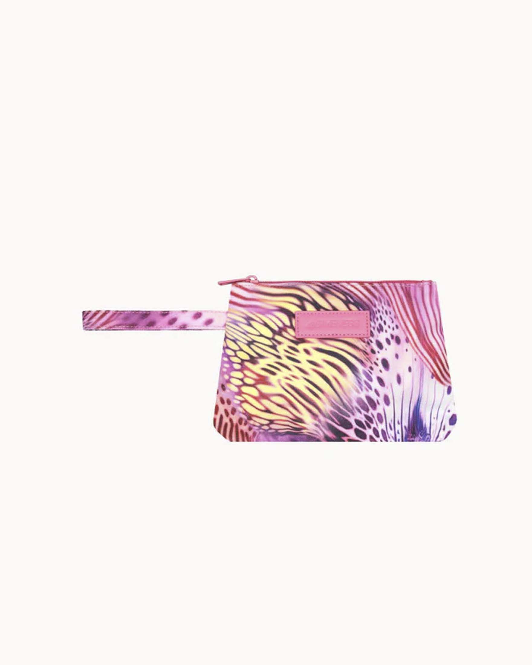 Pochette mare piccola 4Giveness fucsia a stampa ali di farfalla con manico da polso