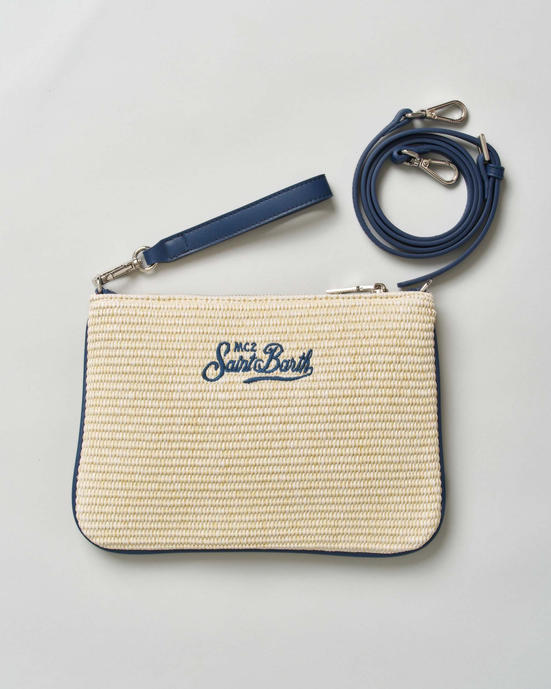 Pochette Parisienne MC2 Saint Barth in rafia con dettagli e scritta logo blu image