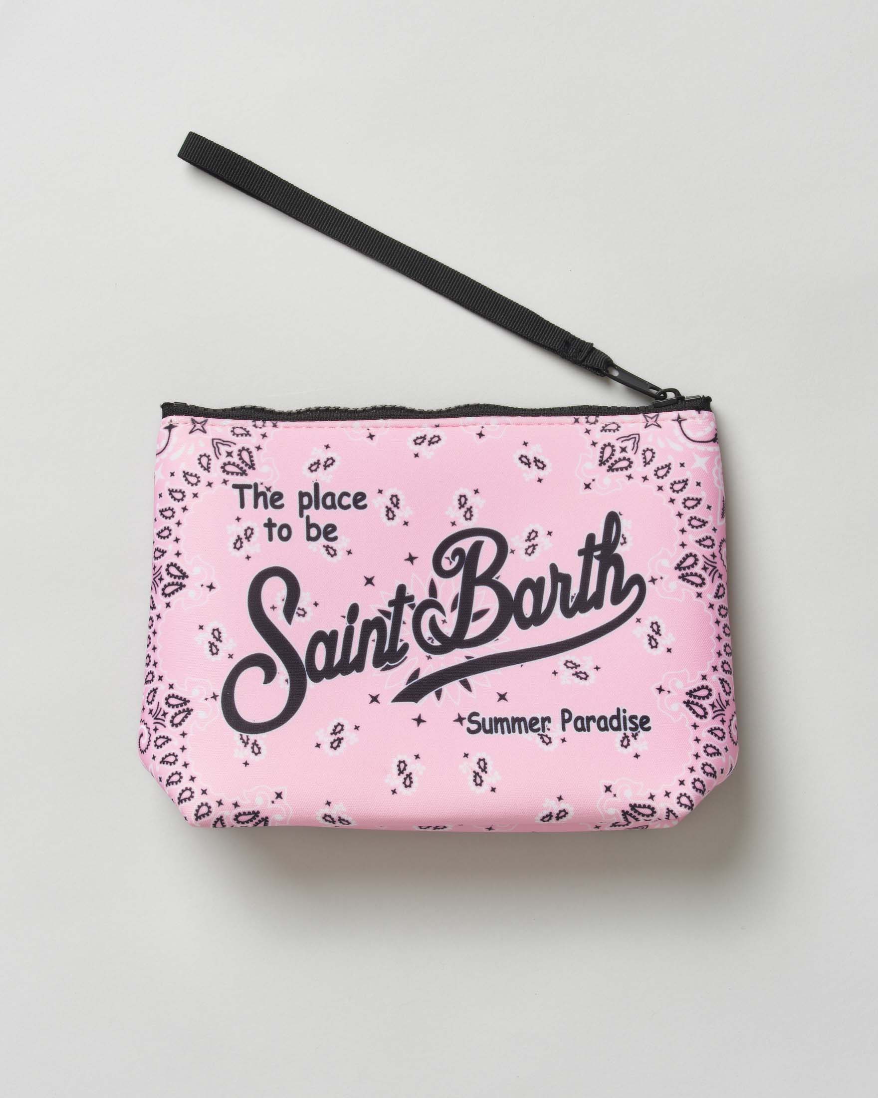 Pochette MC2 Saint Barth Aline rosa in scuba fantasia paisley con scritta logo stampata image