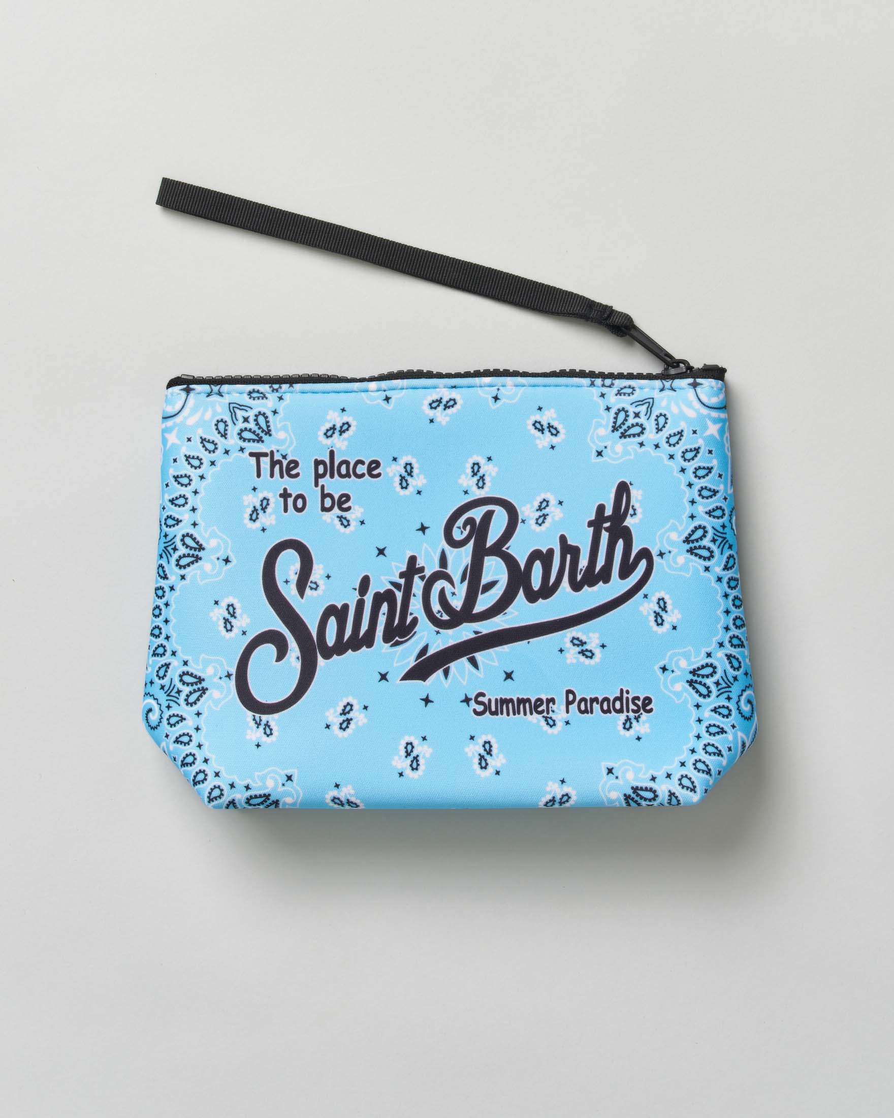 Pochette MC2 Saint Barth Aline azzurra in scuba fantasia paisley con scritta logo stampata image