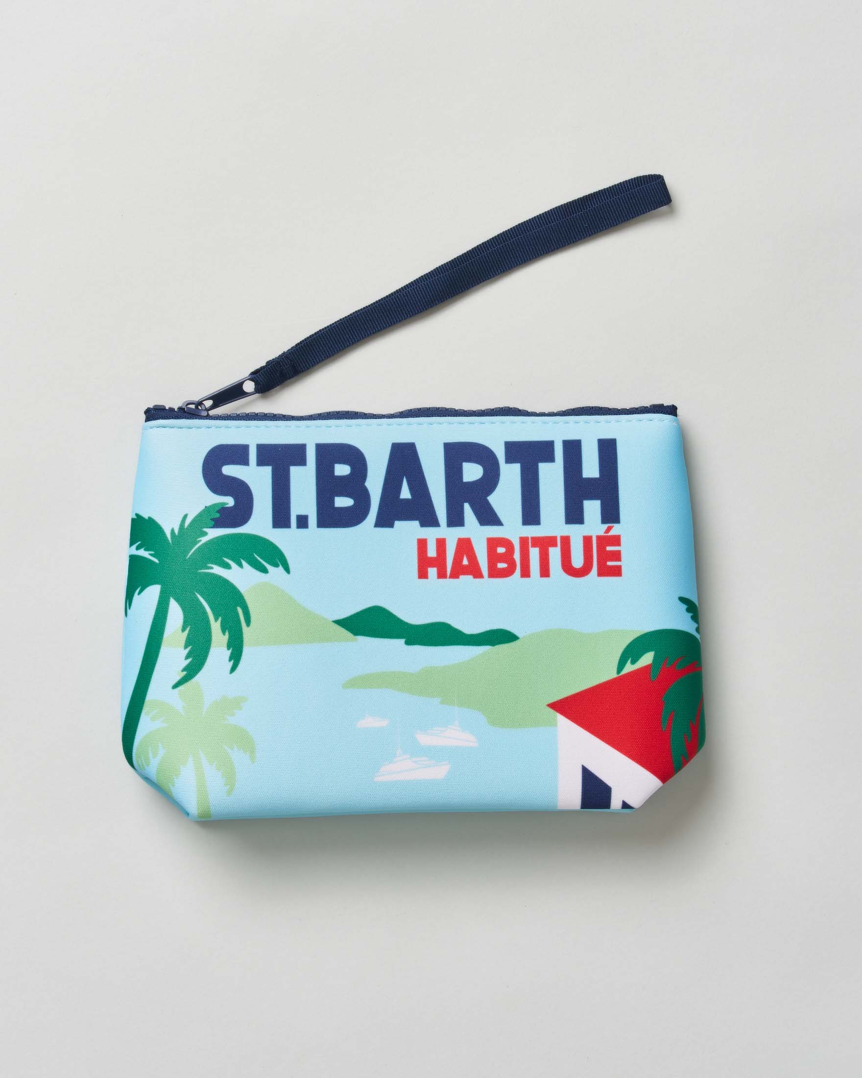 Pochette Aline azzurra in neoprene con stampa fotografica Habituè