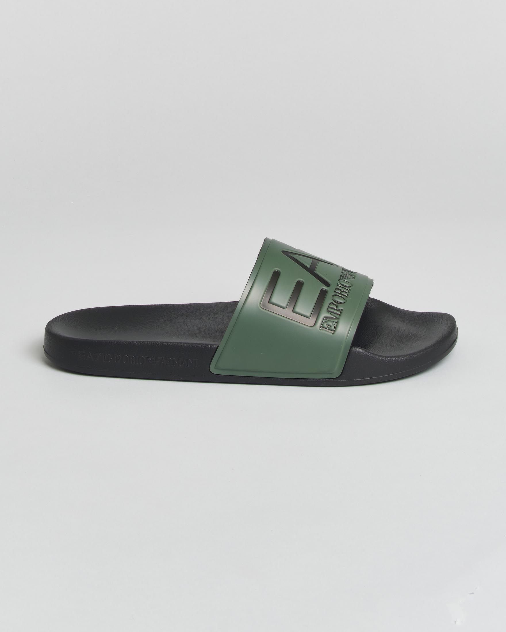 Ciabatta slider nera con maxi scritta EA7 sulla fascia verde militare