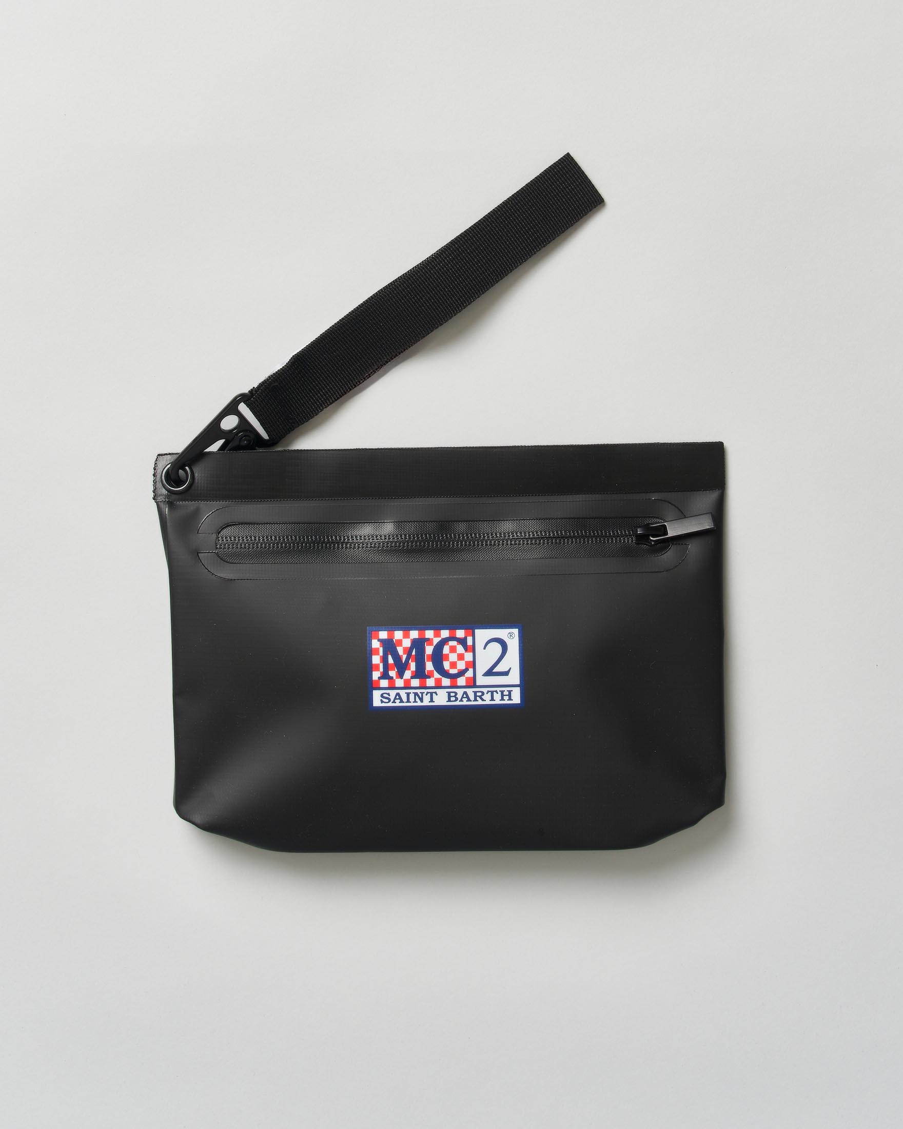 Pochette MC2 Saint Barth Aline nera in tessuto impermeabile effetto gommato