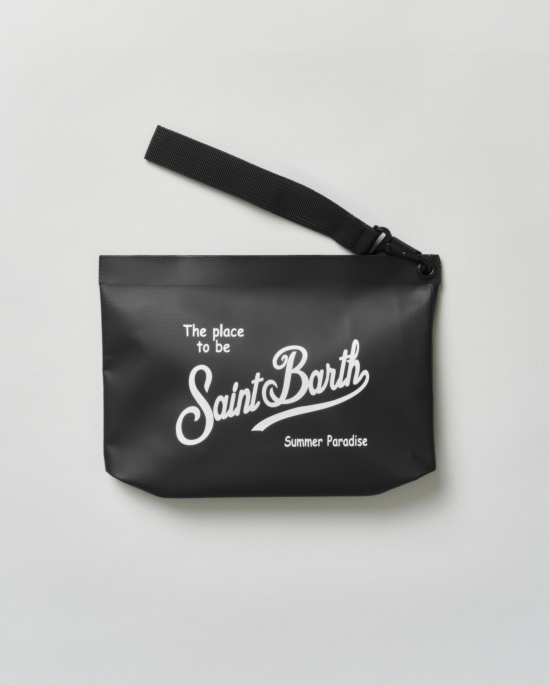 Pochette MC2 Saint Barth Aline nera in tessuto impermeabile effetto gommato image